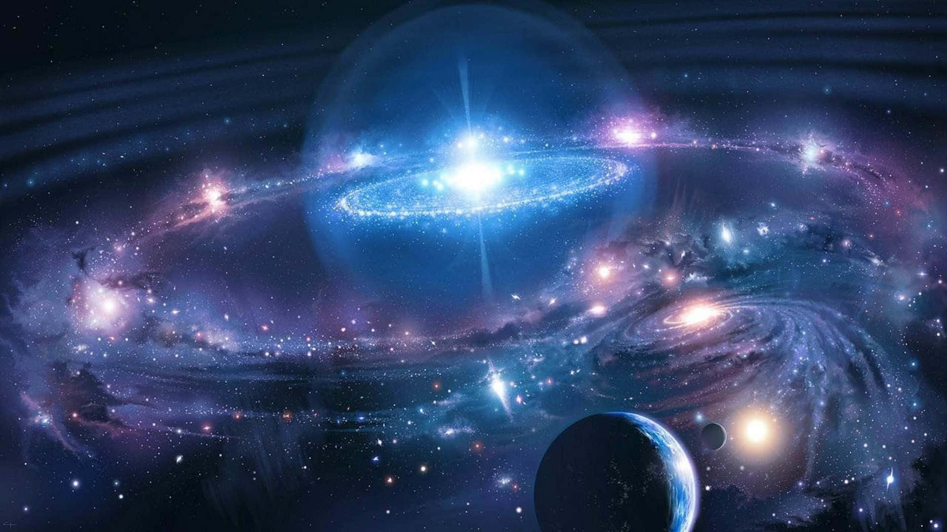 A Galaxy With A Blue Star In The Middle Wallpaper