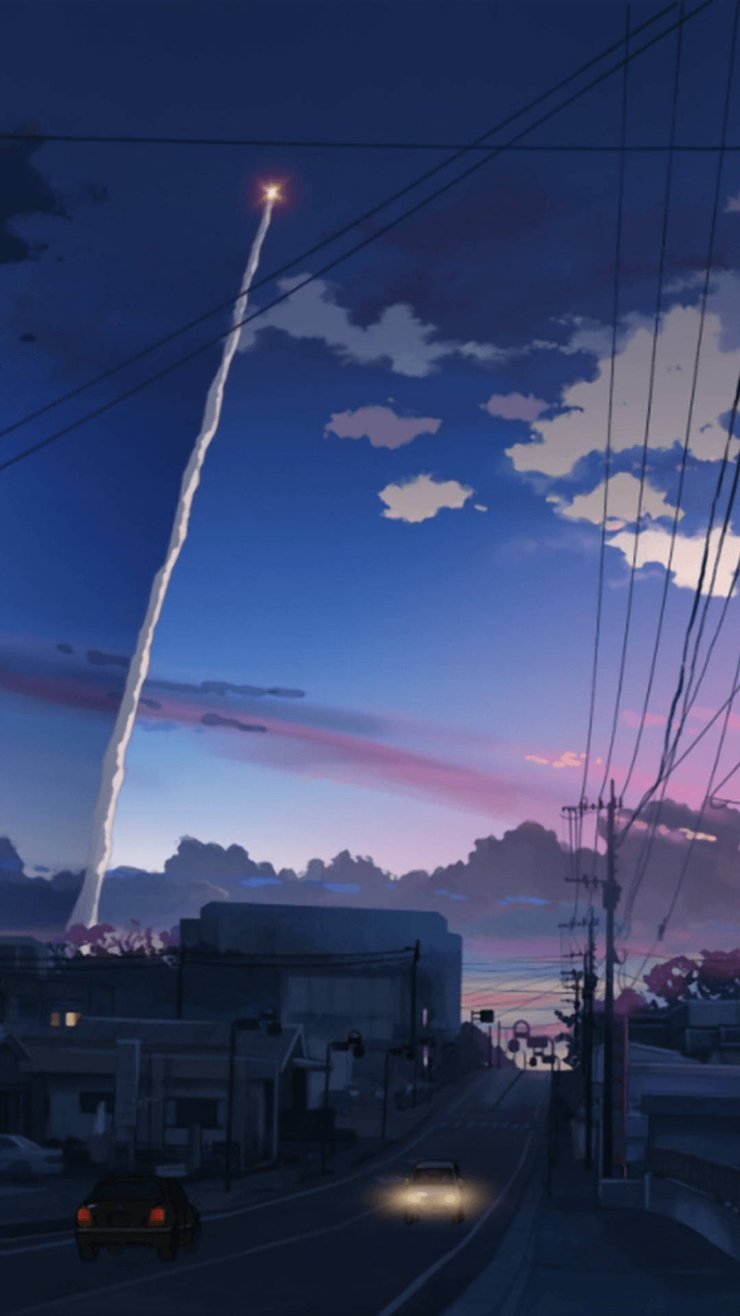 En by med en raket i himlen Wallpaper