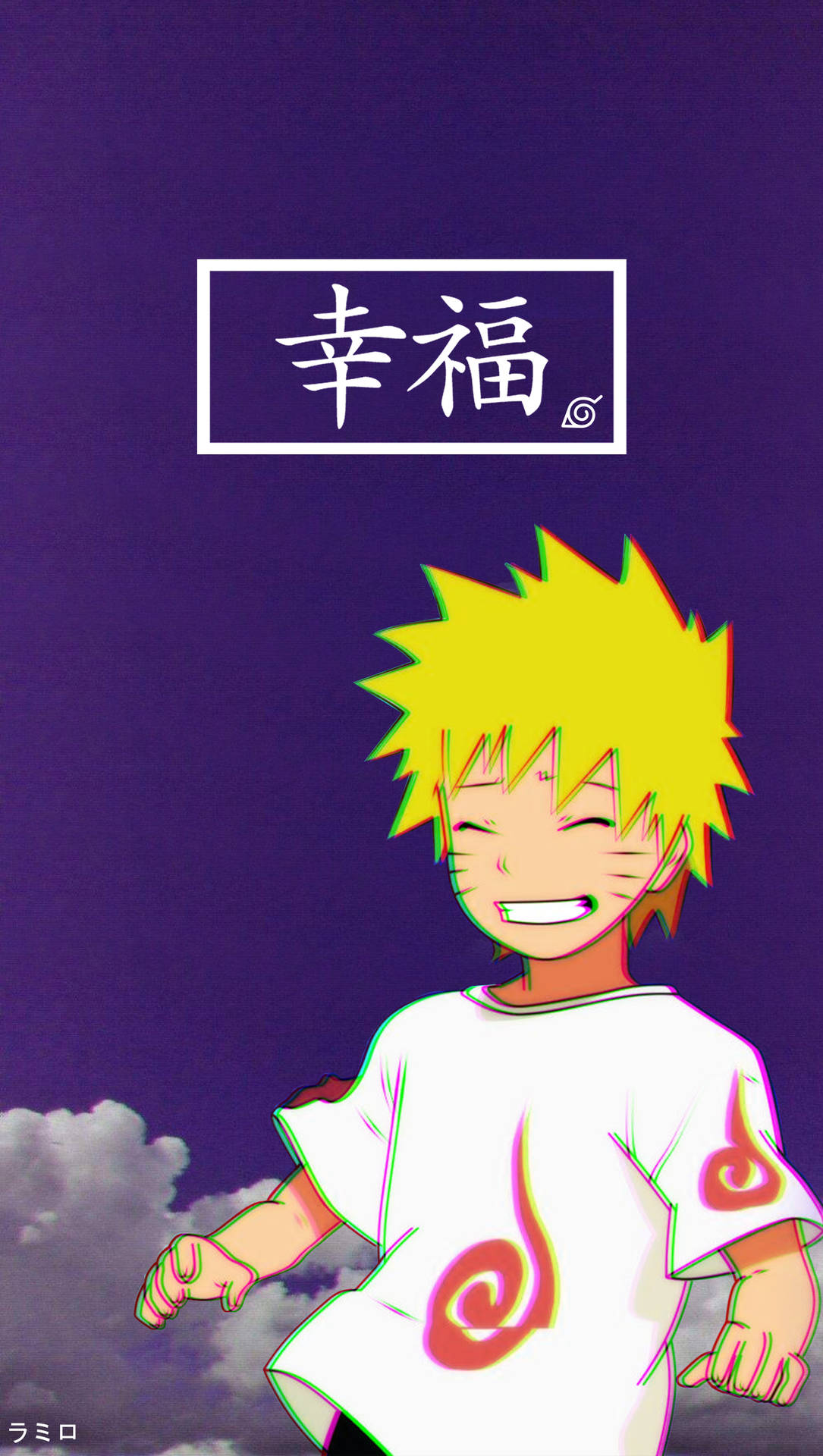 En Naruto-karakter med en gul skjorte og en lilla baggrund. Wallpaper