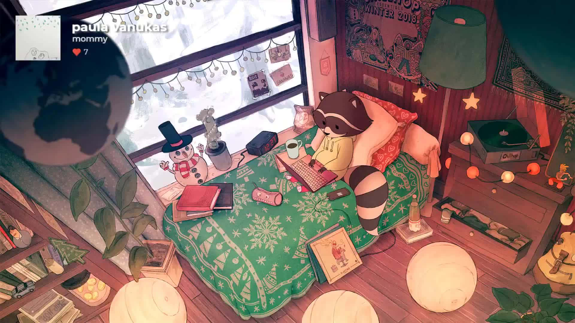 Unachica Está Sentada En Una Habitación Con Una Cama Y Una Lámpara. Fondo de pantalla