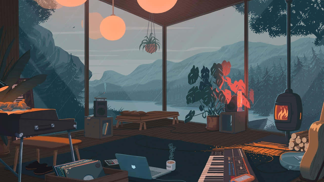 A Room With A Piano, Guitar, And Other Musical Instruments Wallpaper