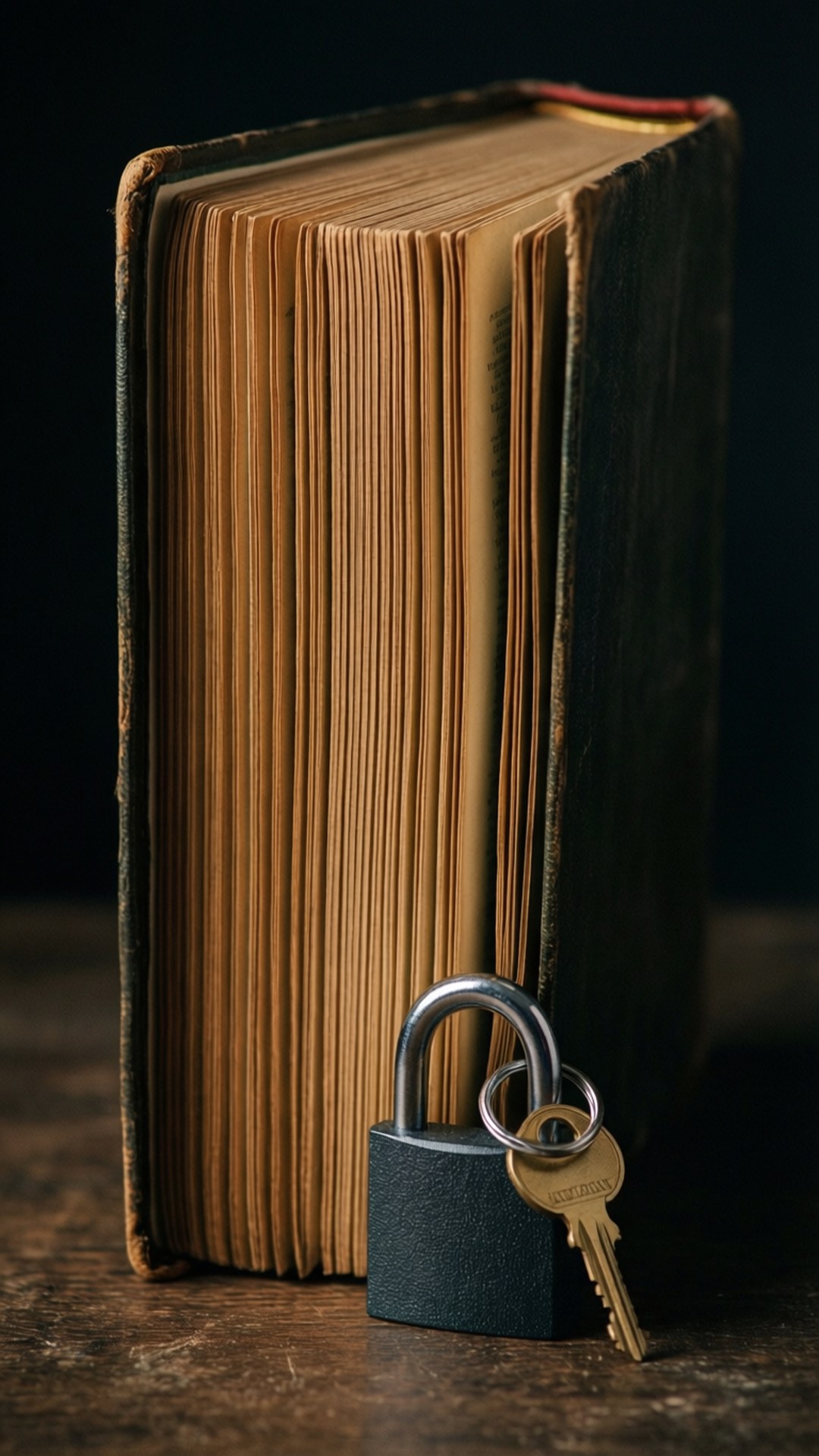 Un dizionario con un lucchetto e una chiave che simboleggiano la conoscenza nascosta.
