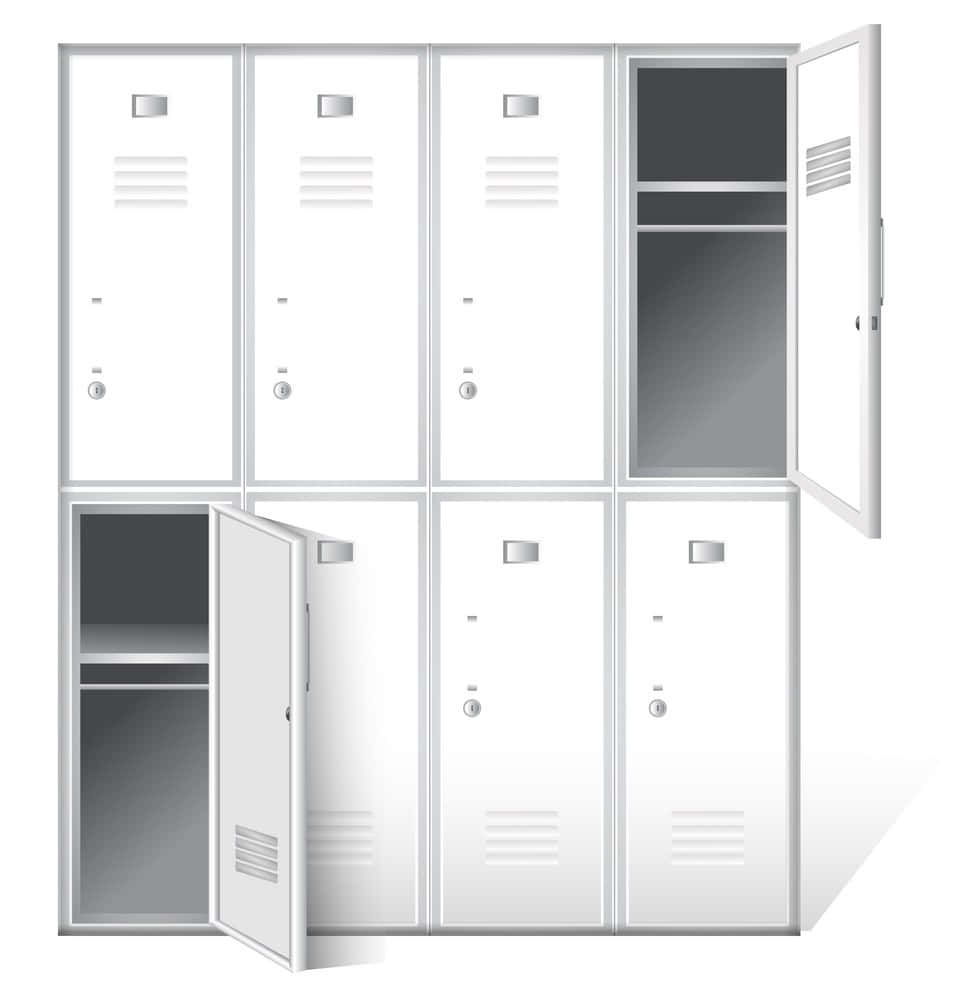 A Set Of Lockers With Doors Open On A White Background