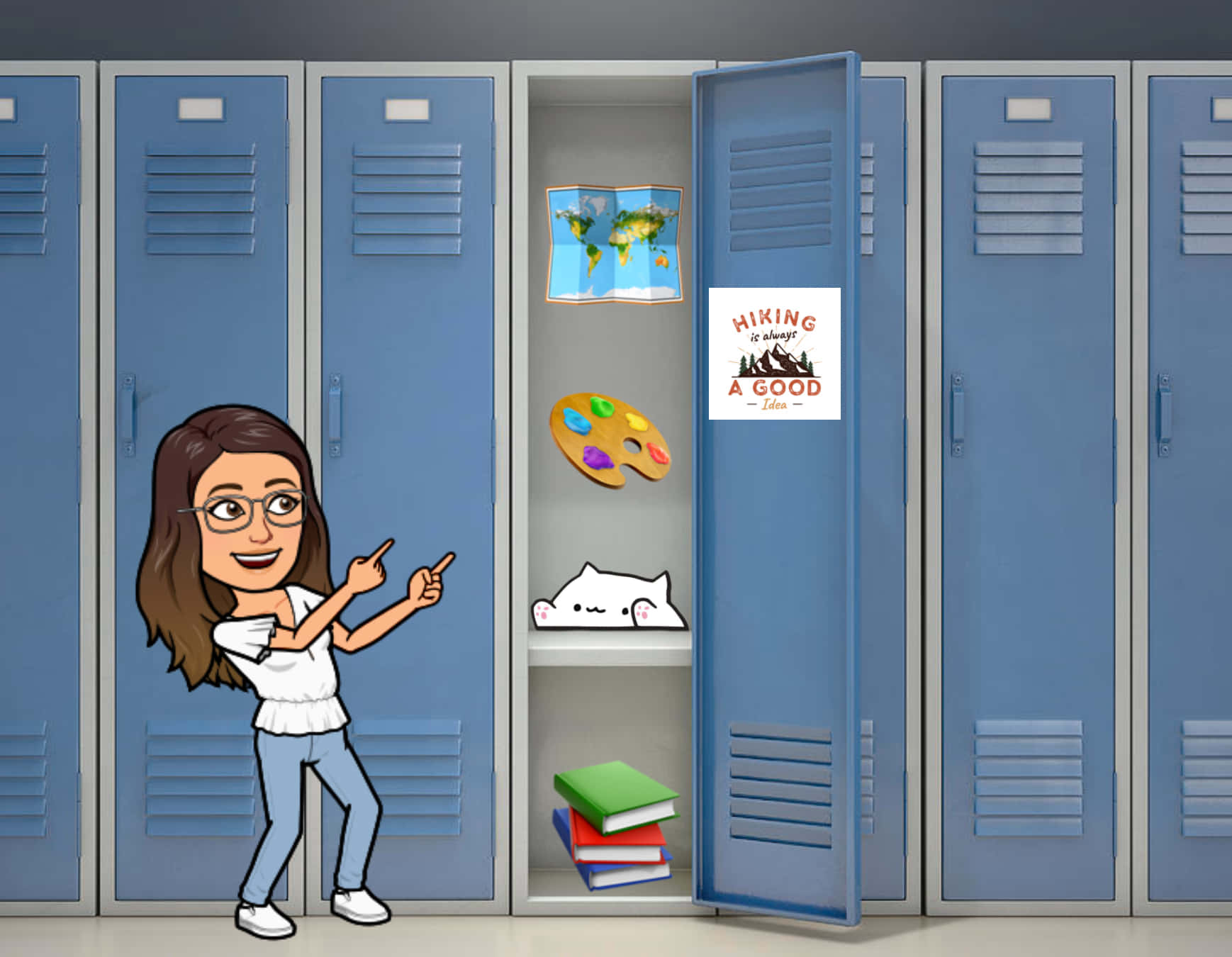 A Cartoon Girl Standing In Front Of A Locker