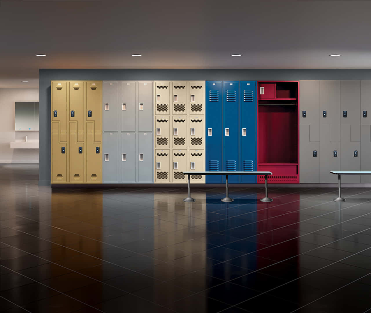 A Row Of Lockers In A Gym