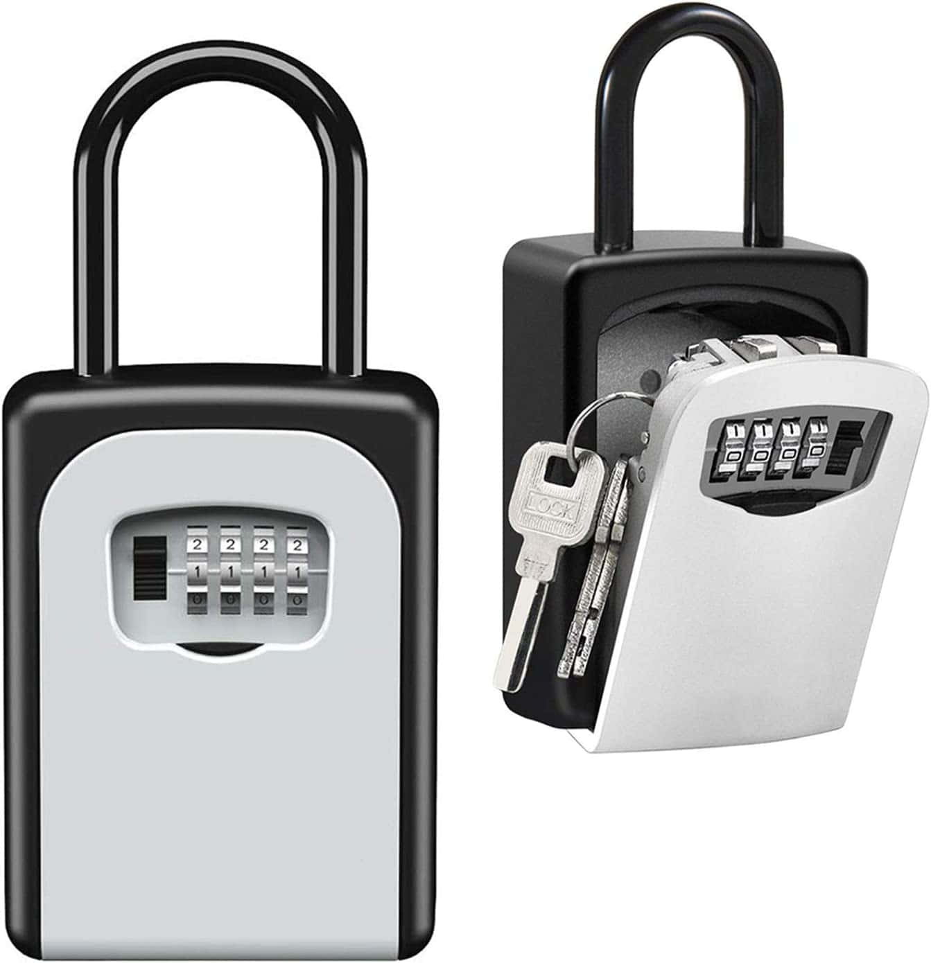 A Black And White Lock Box With Keys