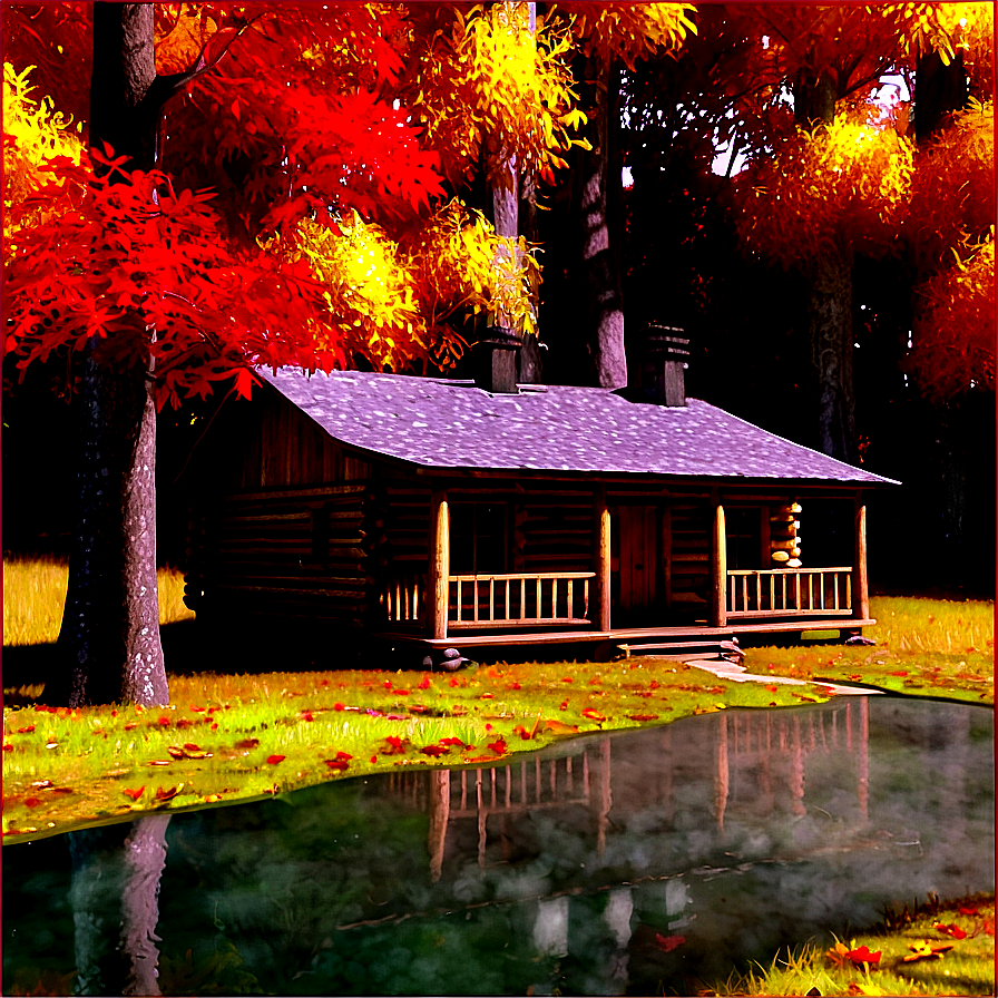 Log Cabin In Fall Foliage Png Ova PNG