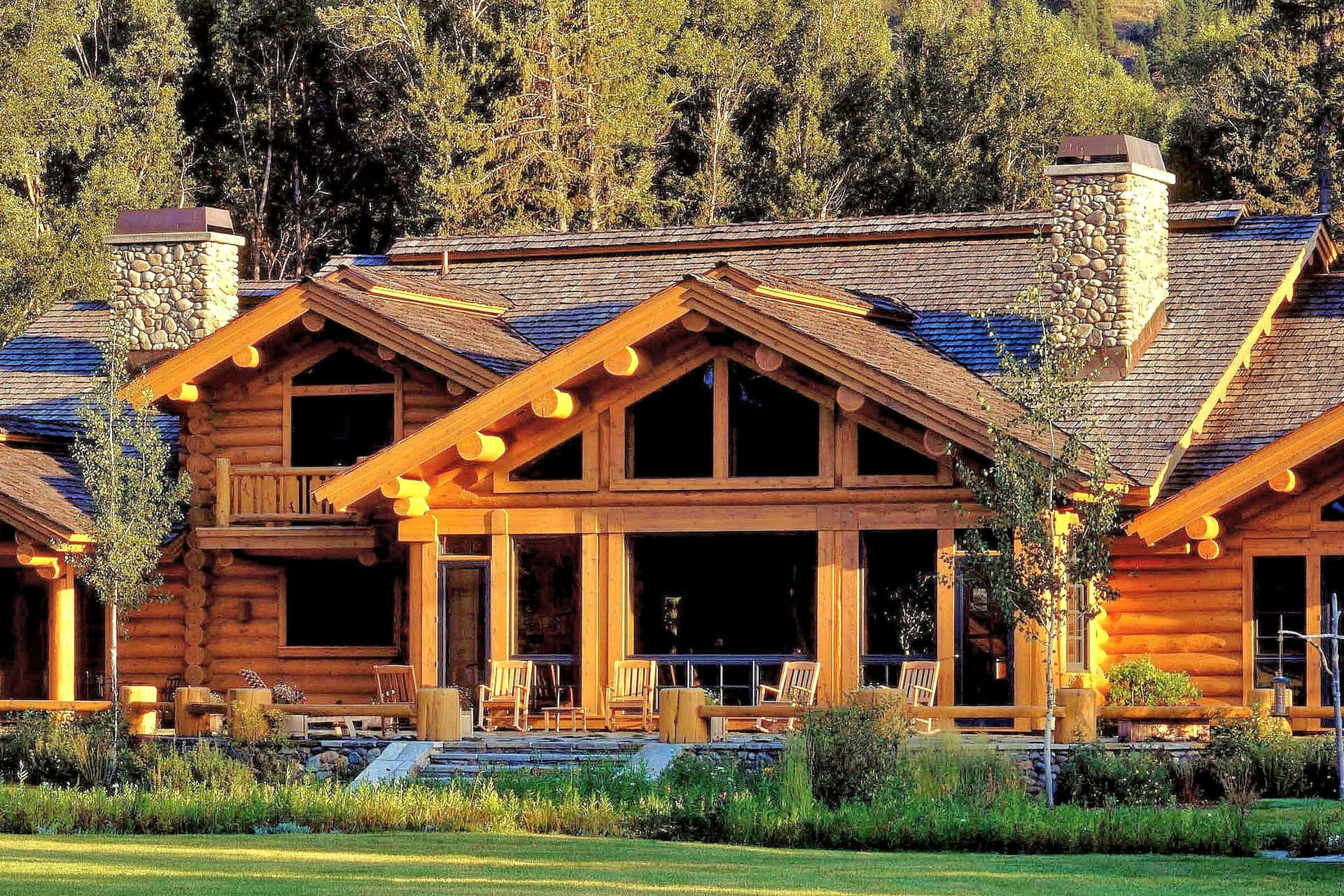 A cozy log cabin in a peaceful nature setting