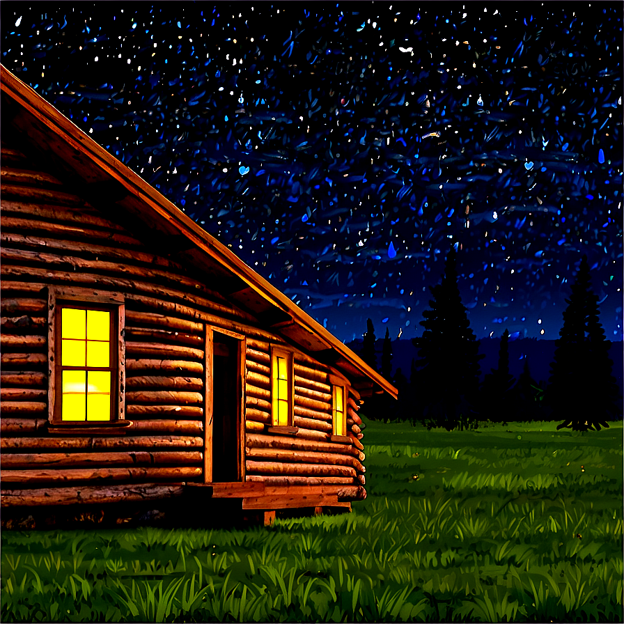 Log Cabin Under Starry Night Png Gqc78 PNG