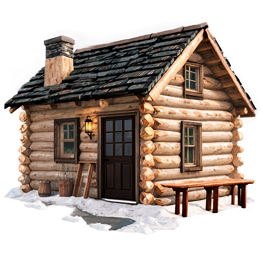 Log Cabin With Fireplace Png 06122024 PNG