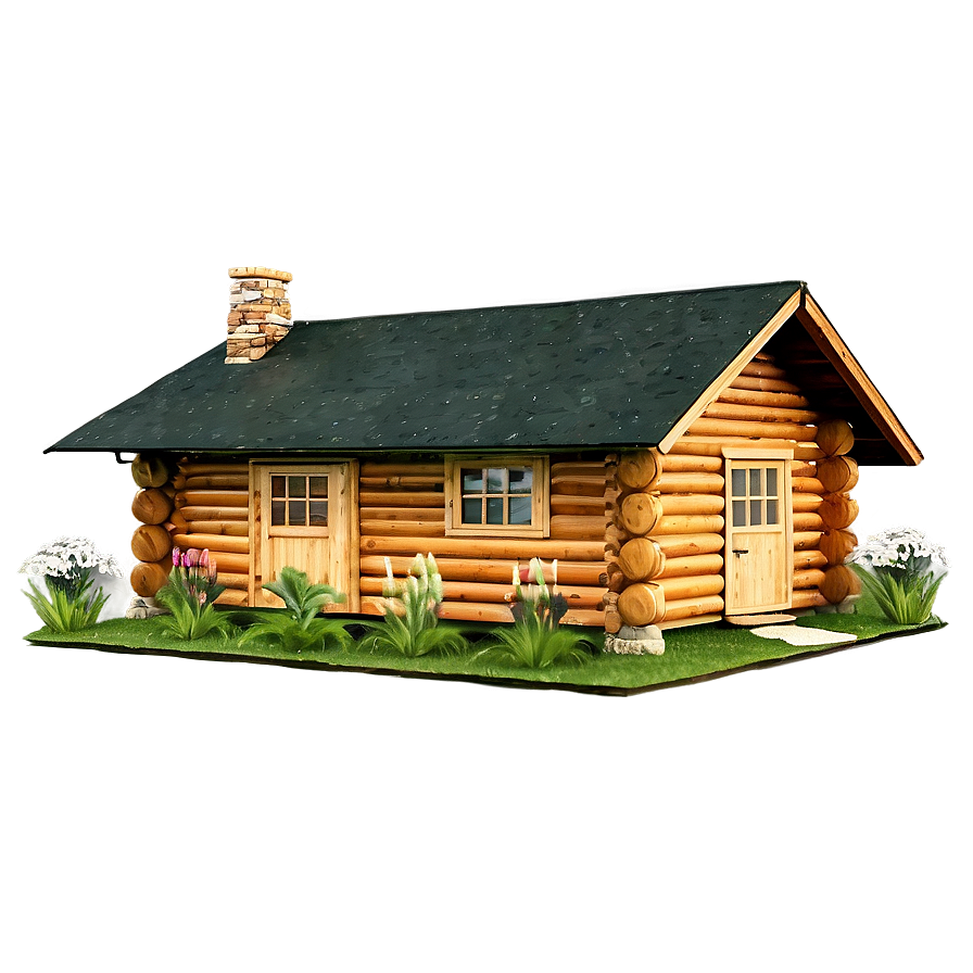 Log Cabin With Flower Garden Png 06122024 PNG