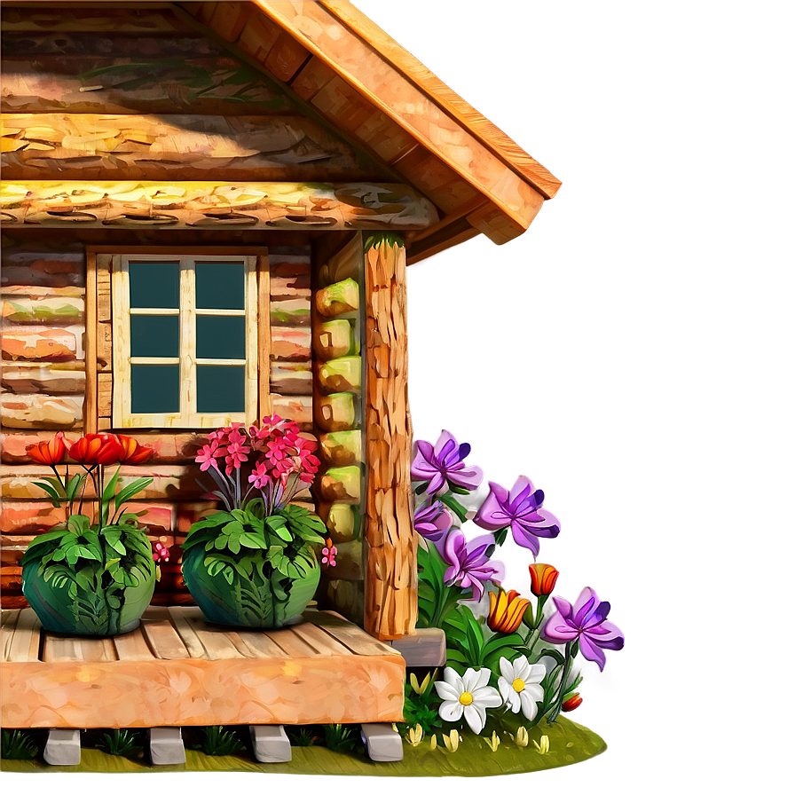 Log Cabin With Flower Garden Png 06122024 PNG