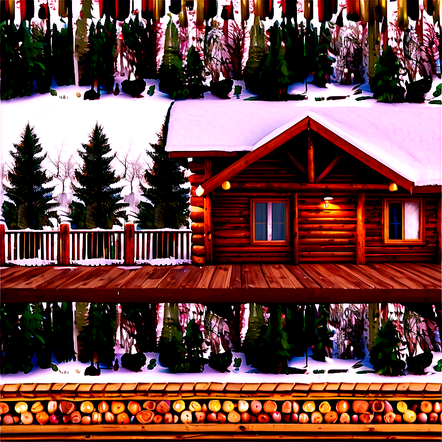 Log Cabin With Wooden Deck Png 06122024 PNG