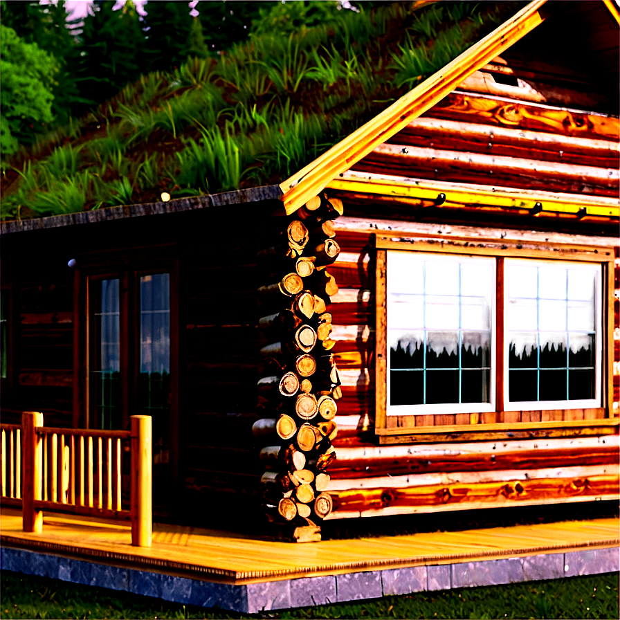 Log Cabin With Wooden Deck Png Lcp PNG