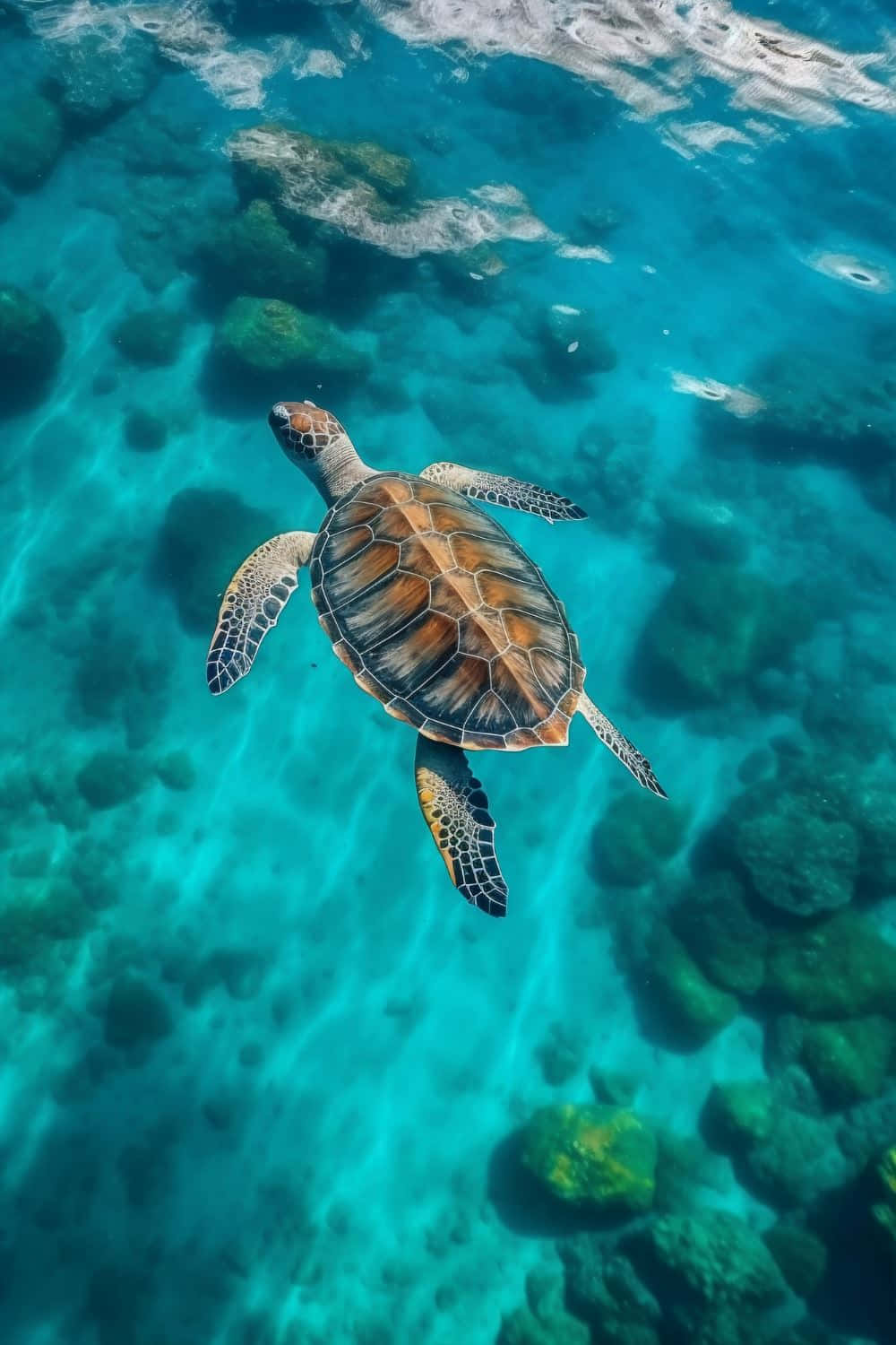 Loggerhead_ Turtle_ Gliding_ Over_ Coral_ Reef.jpg Wallpaper
