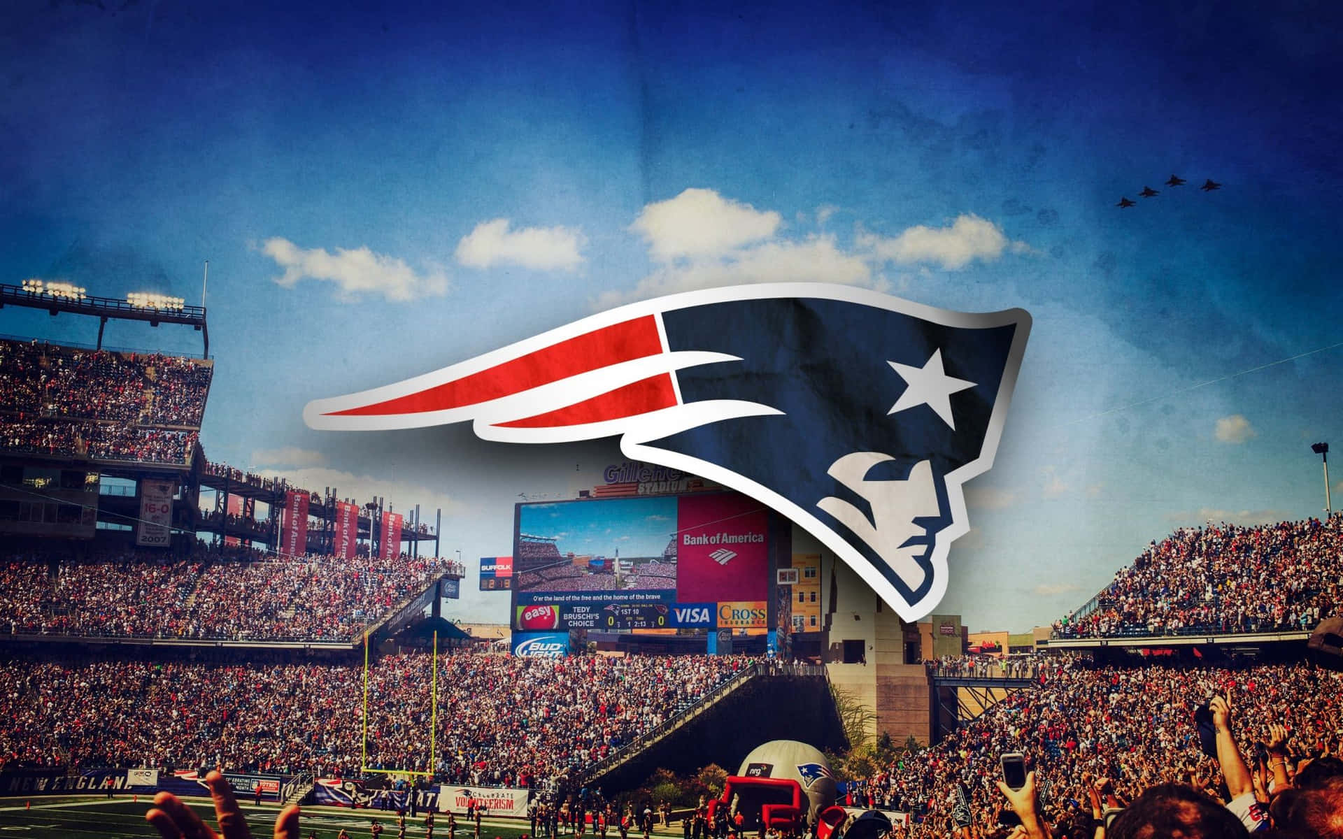 Logode Los New England Patriots En Un Fondo Rojo.