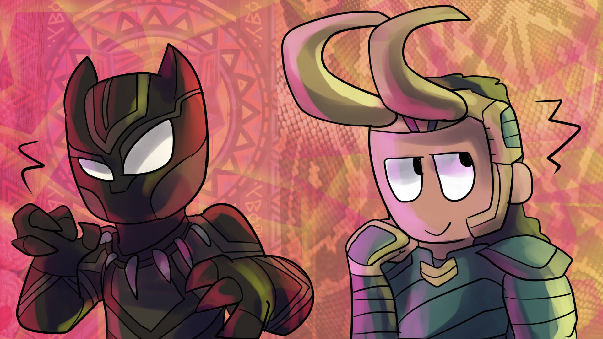 Loki And Black Panther Cartoon Art