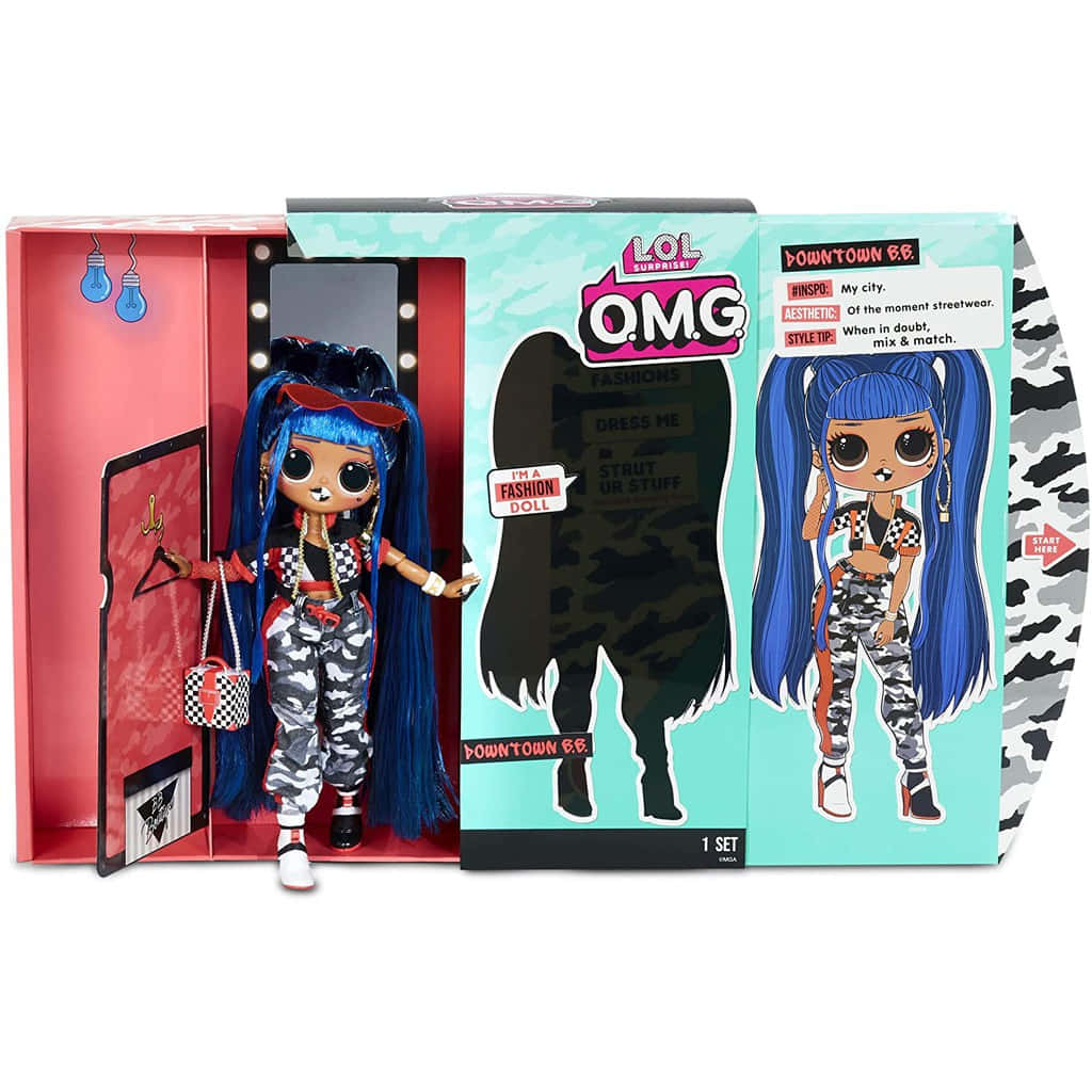 A Doll With Blue Hair And A Box
