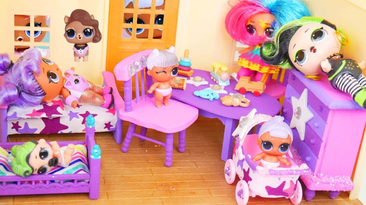 A Dolls' Room With Dolls And Furniture