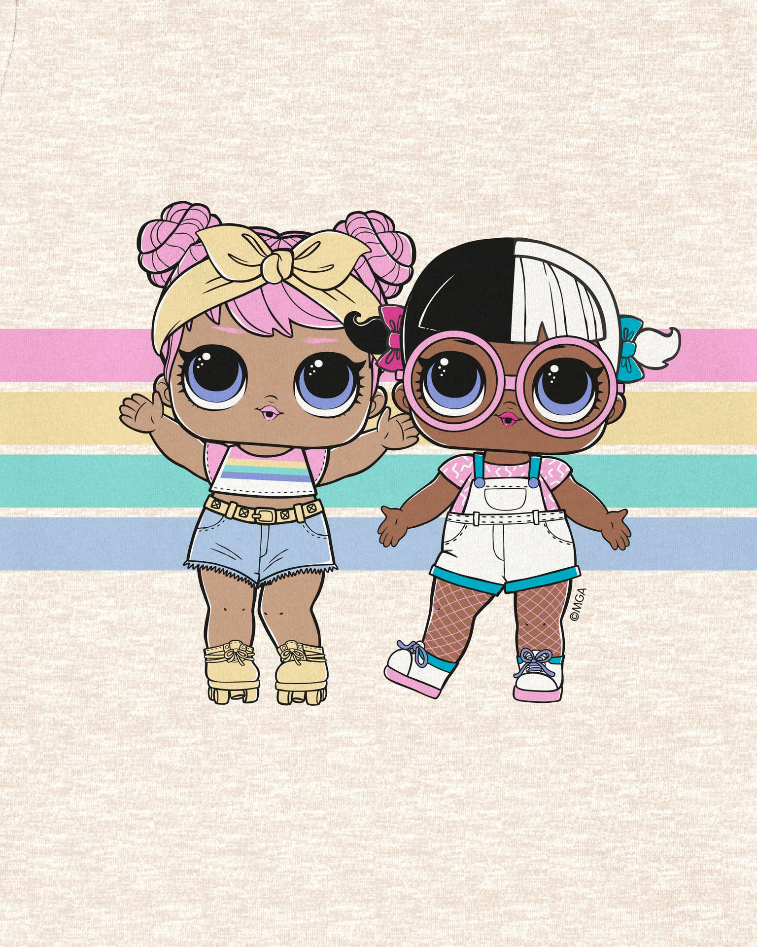 To lille piger iført briller og en regnbuestribet skjorte. Wallpaper