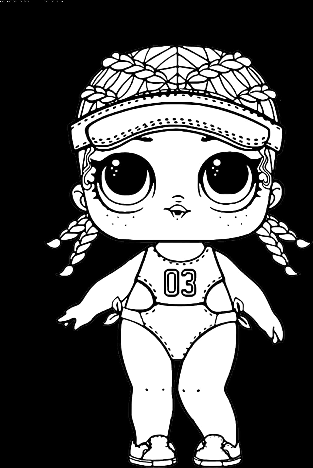 Lol Doll Sporty Blackand White Illustration PNG