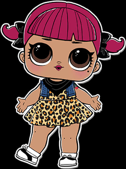 Lol Dollin Leopard Skirtand Pink Hair PNG
