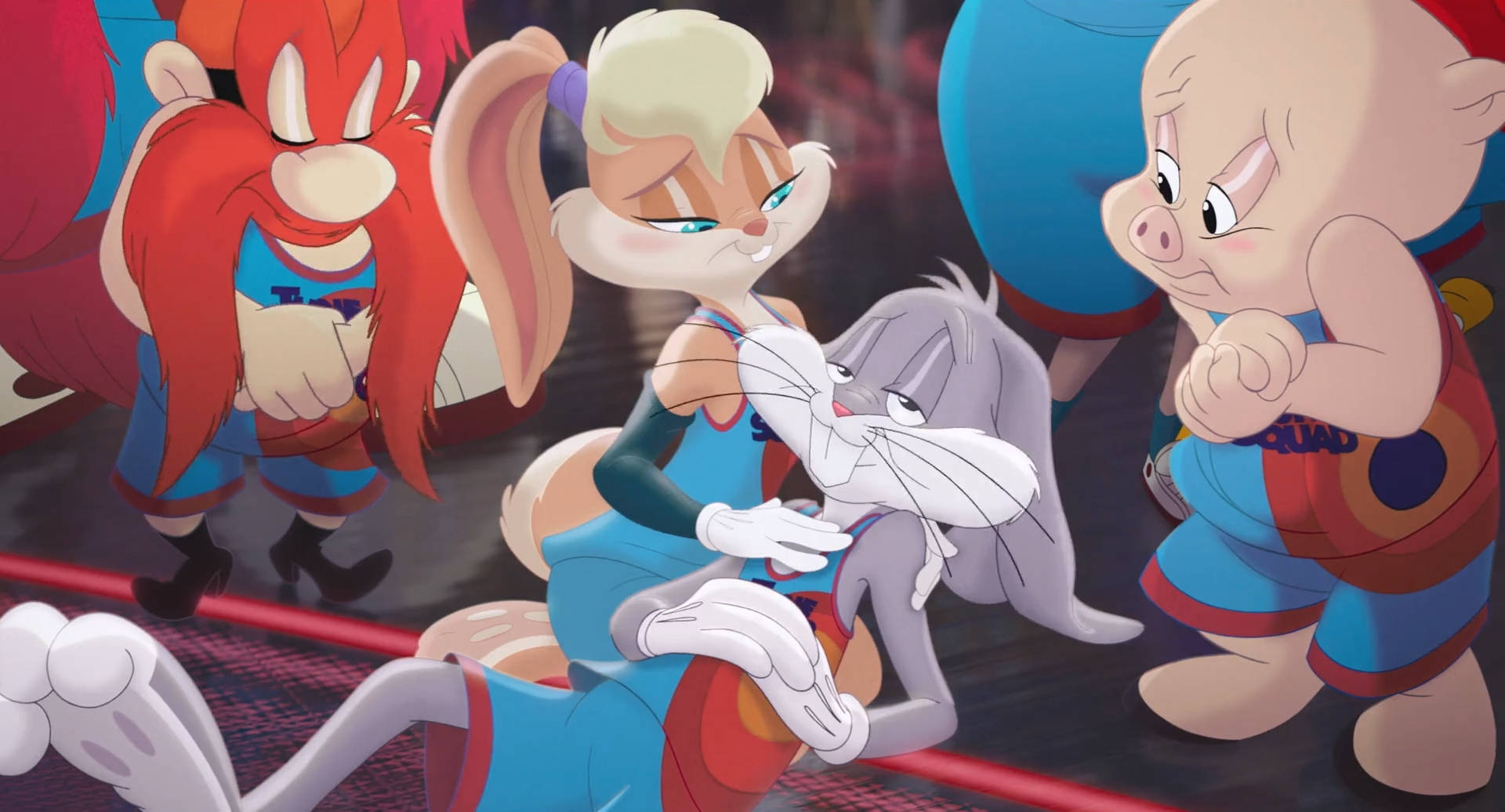 Lola Bunny hjælper Bugs Bunny med at besvare opkald. Wallpaper