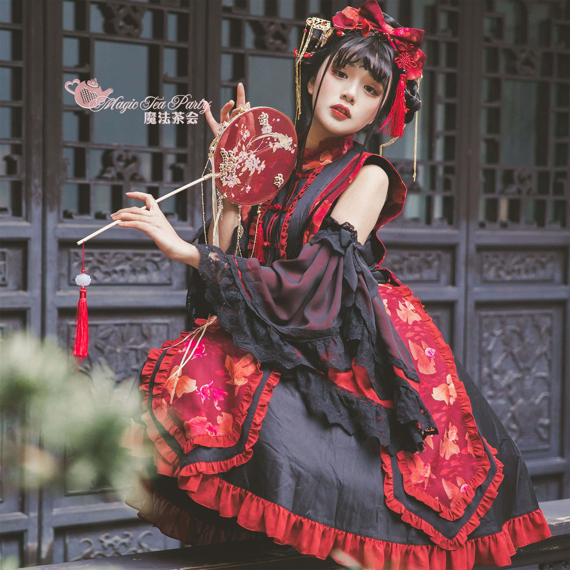 Elegant Lolita Fashionista in Vibrant Ensemble Wallpaper