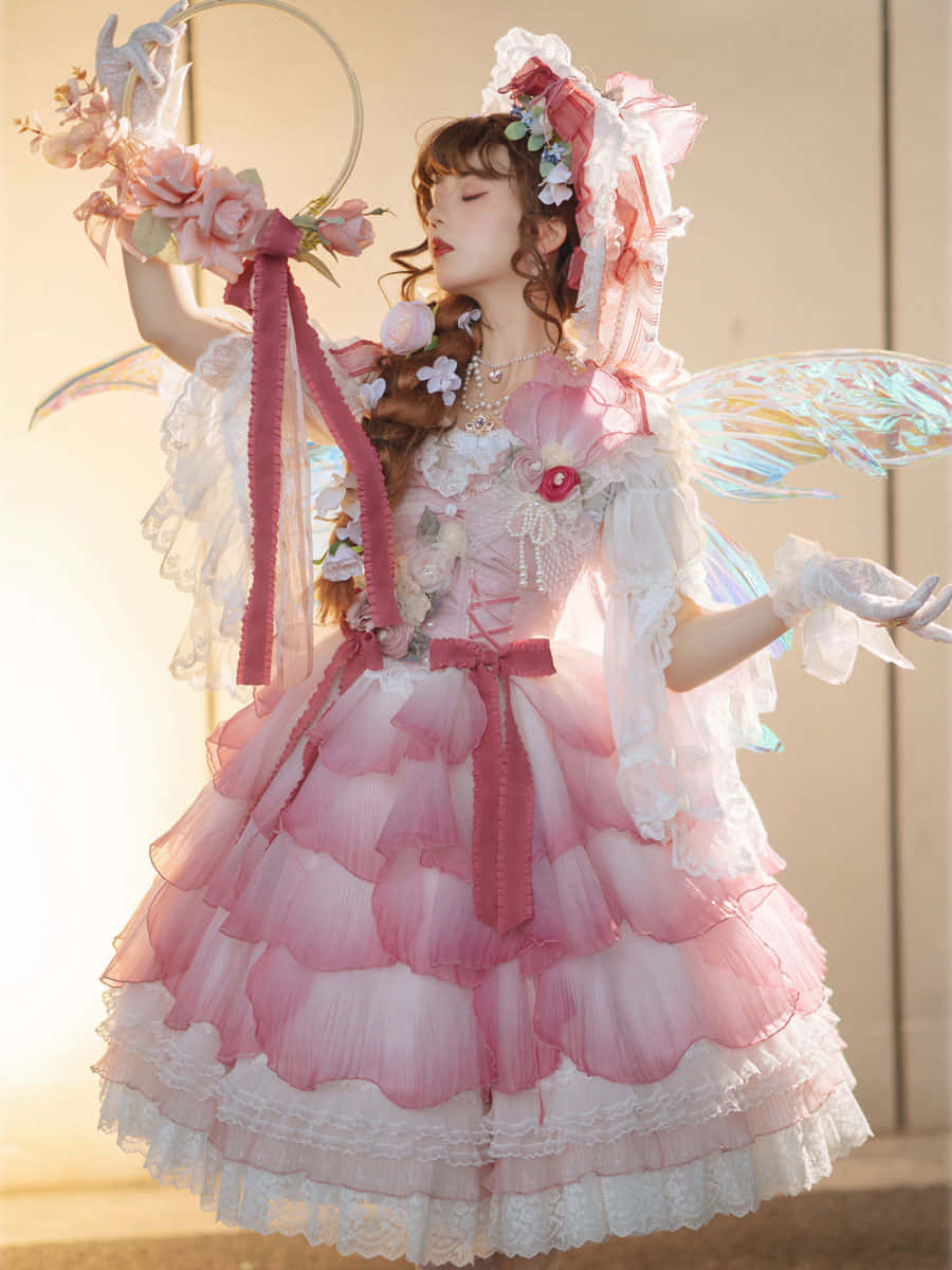 Elegant Lolita Fashionista Posing in her Chic Attire Wallpaper