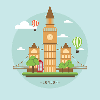 London Cartoon Landmarks Illustration PNG