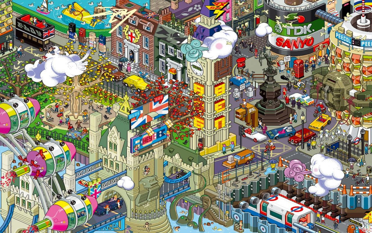 London City Pixel Art Poster Wallpaper
