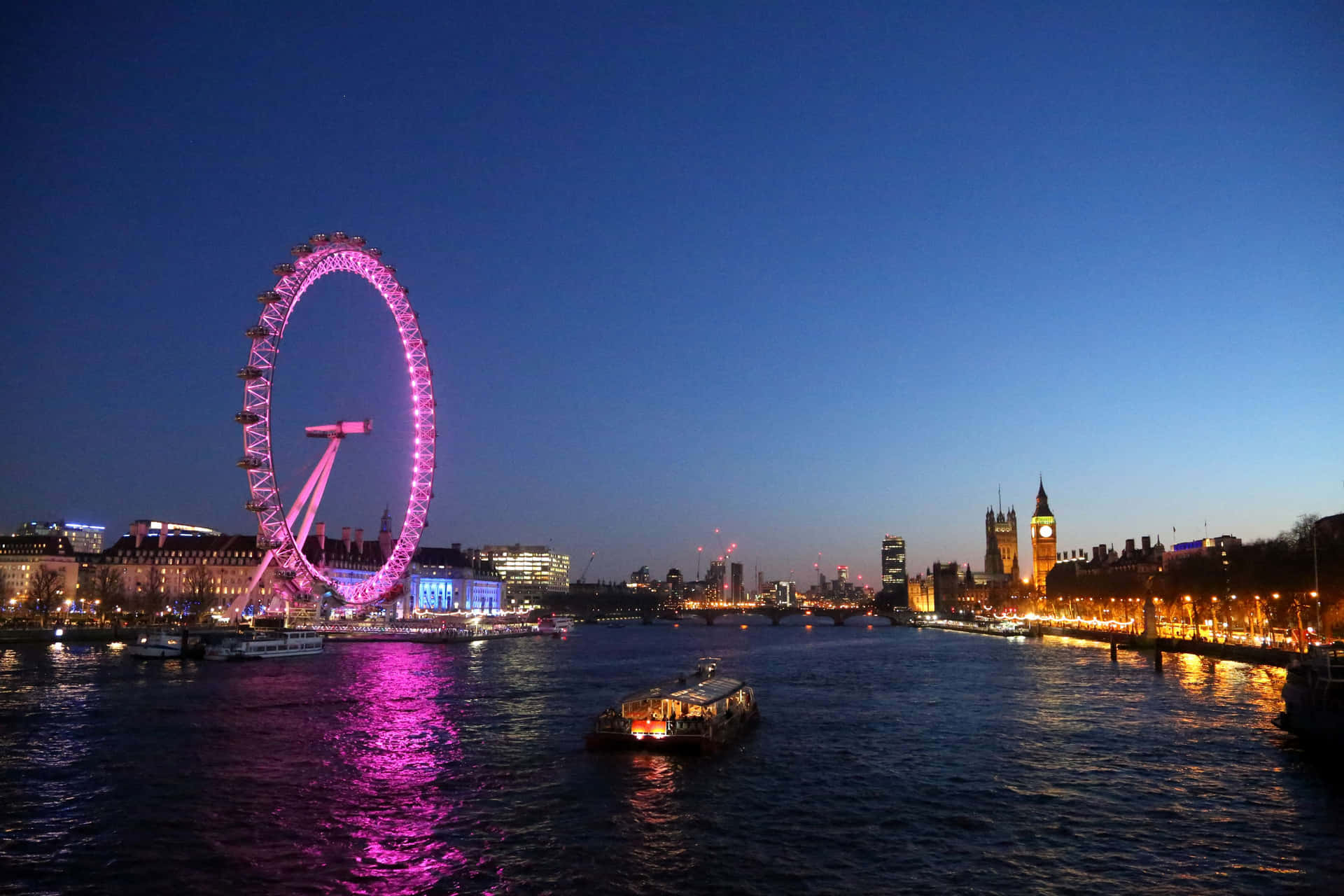 London Eye Gleaming In Purple Lights Picture