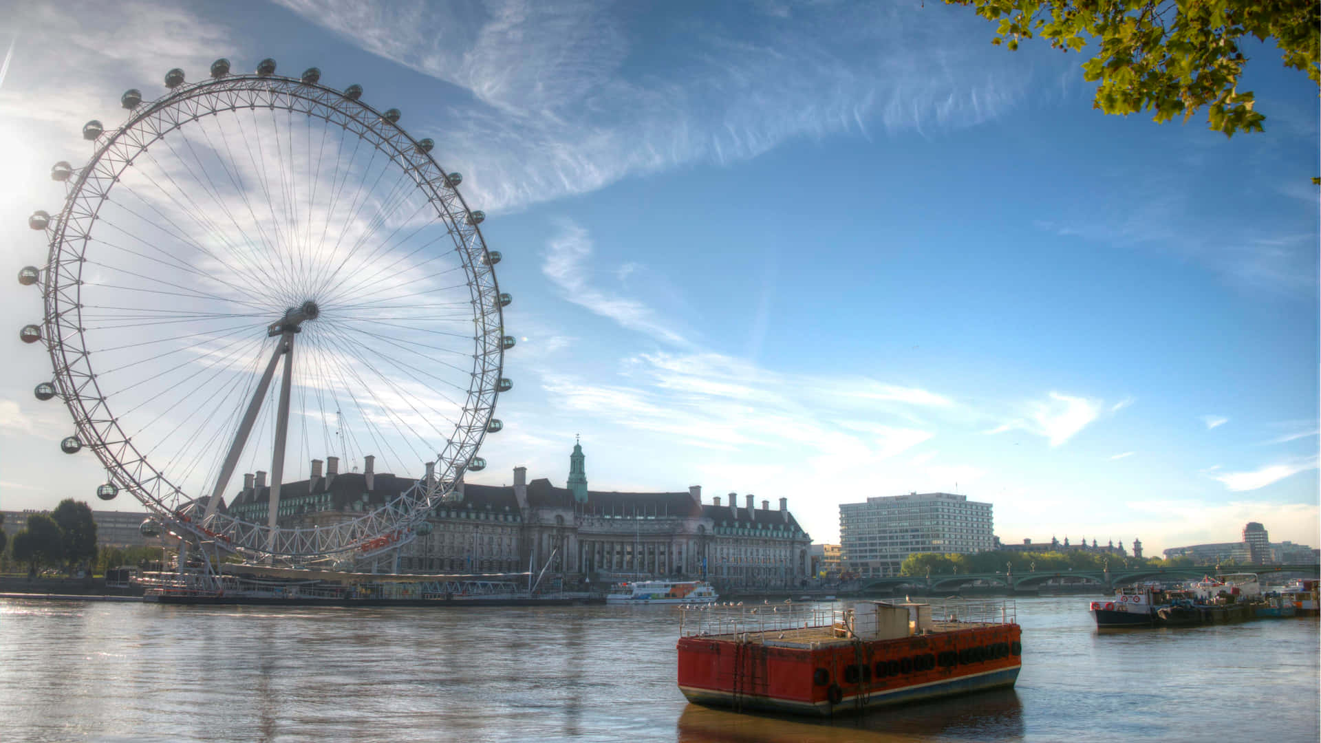 London Eye With A Boat On River Thames Wallpaper