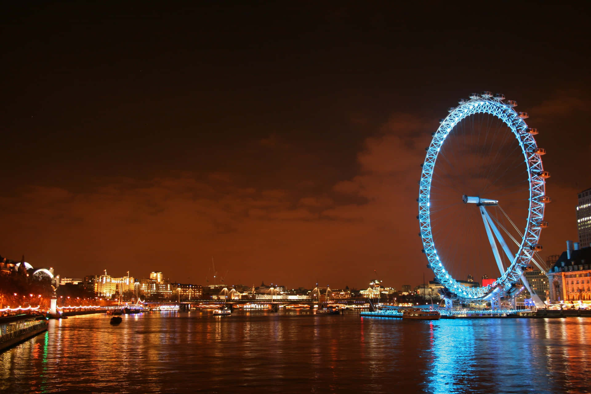 London Eye With Golden City Lights Wallpaper