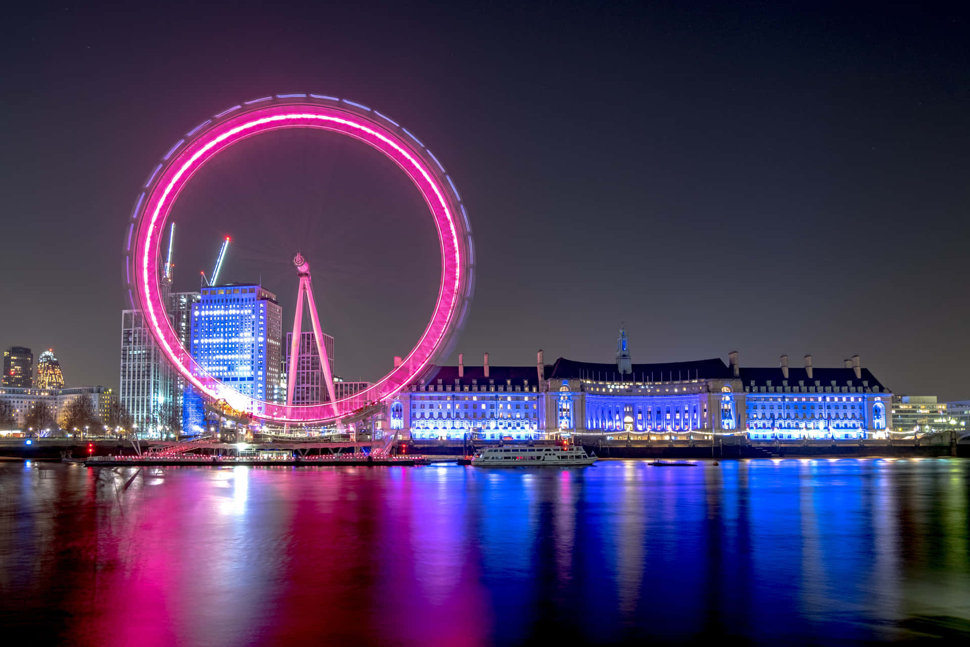 London Eye With Pink Lights Wallpaper