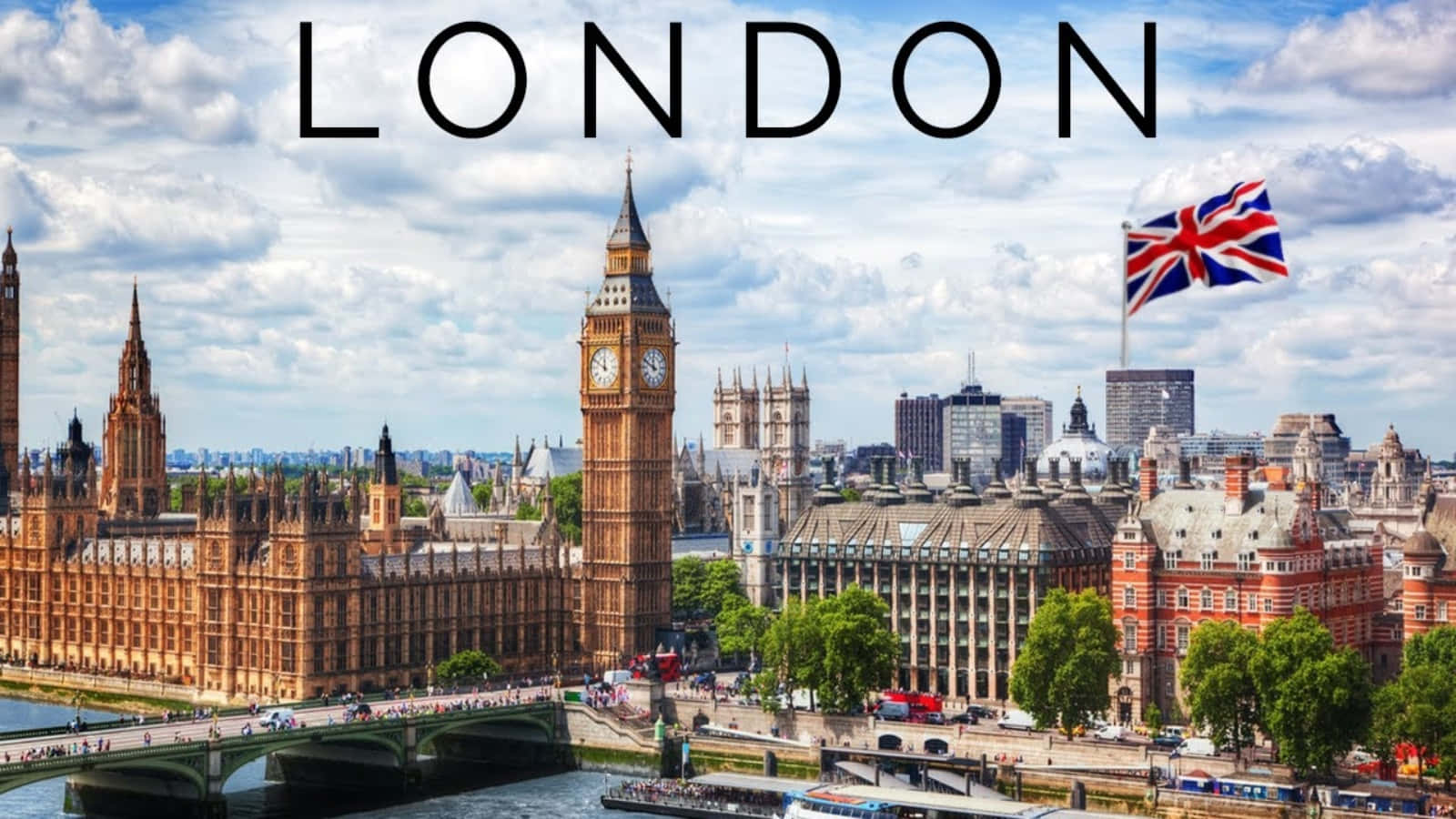 Londonvisas Med Storbritanniens Flagga Fladdrande Över Det