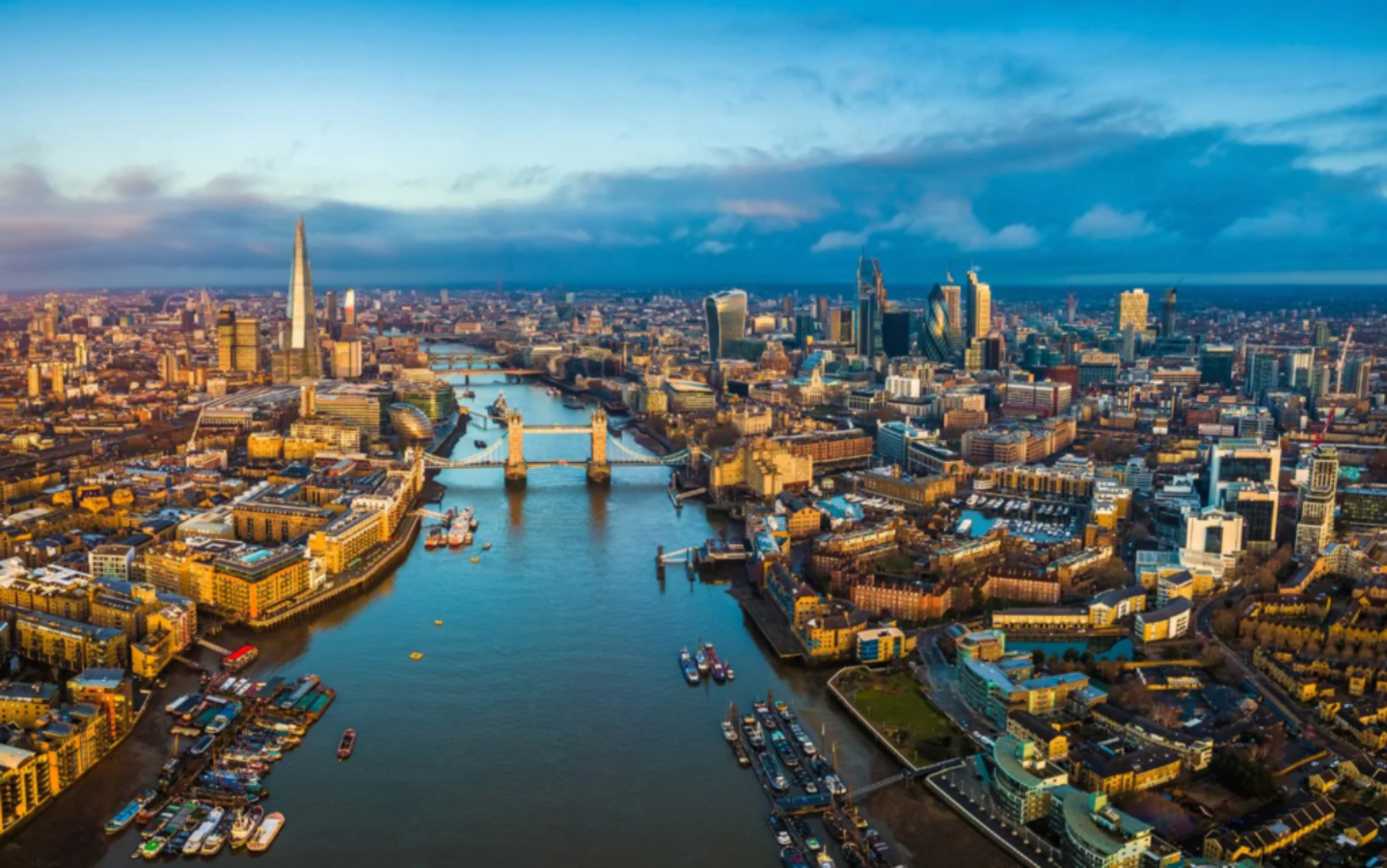 Aerial View Of London City Skyline At Sunset