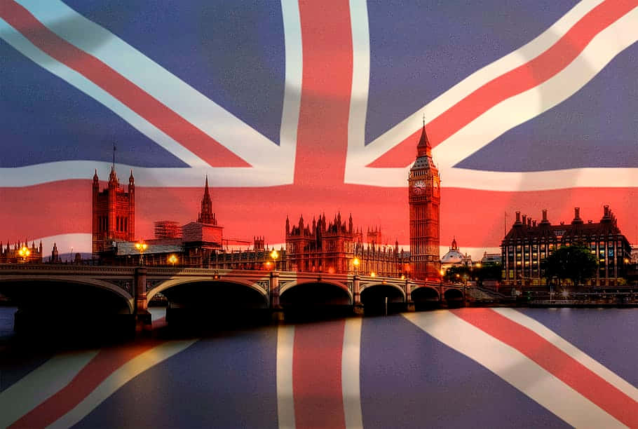 Garis Langit London Dengan Overlay Union Jack Wallpaper