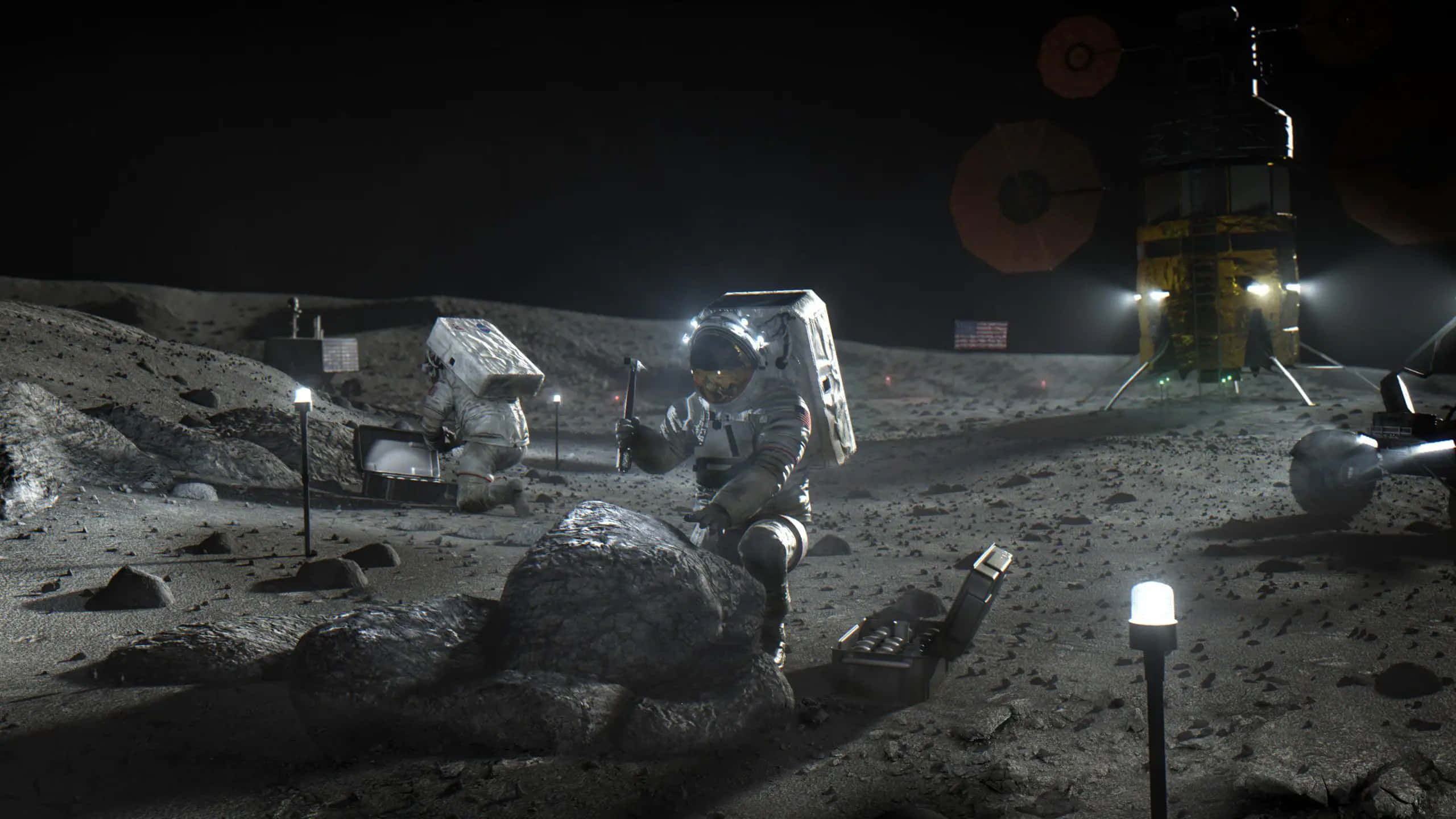 Lone Astronaut Exploring Moon's Surface Under Stellar Sky Wallpaper