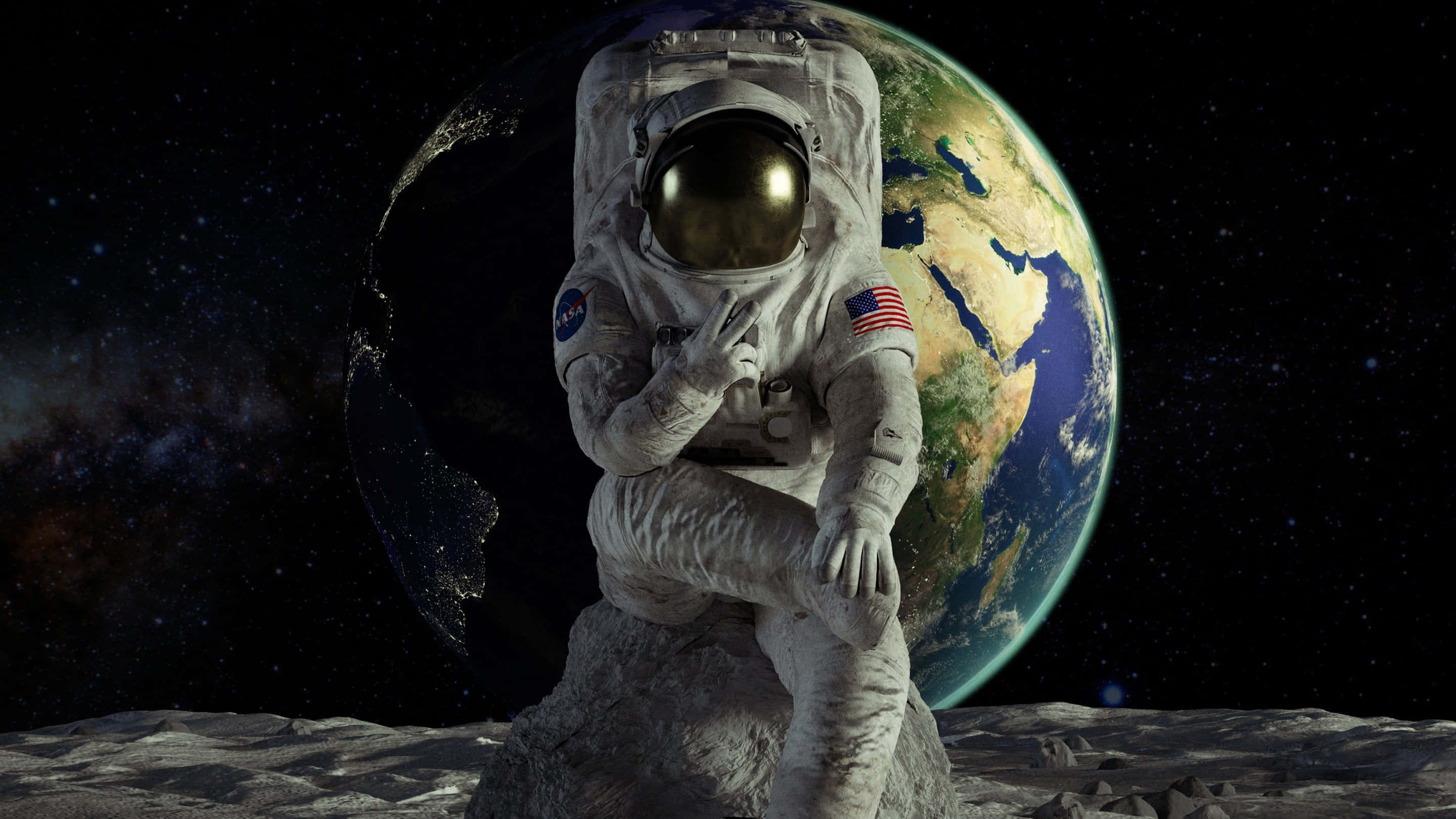 Lone Astronaut Exploring The Lunar Surface Wallpaper
