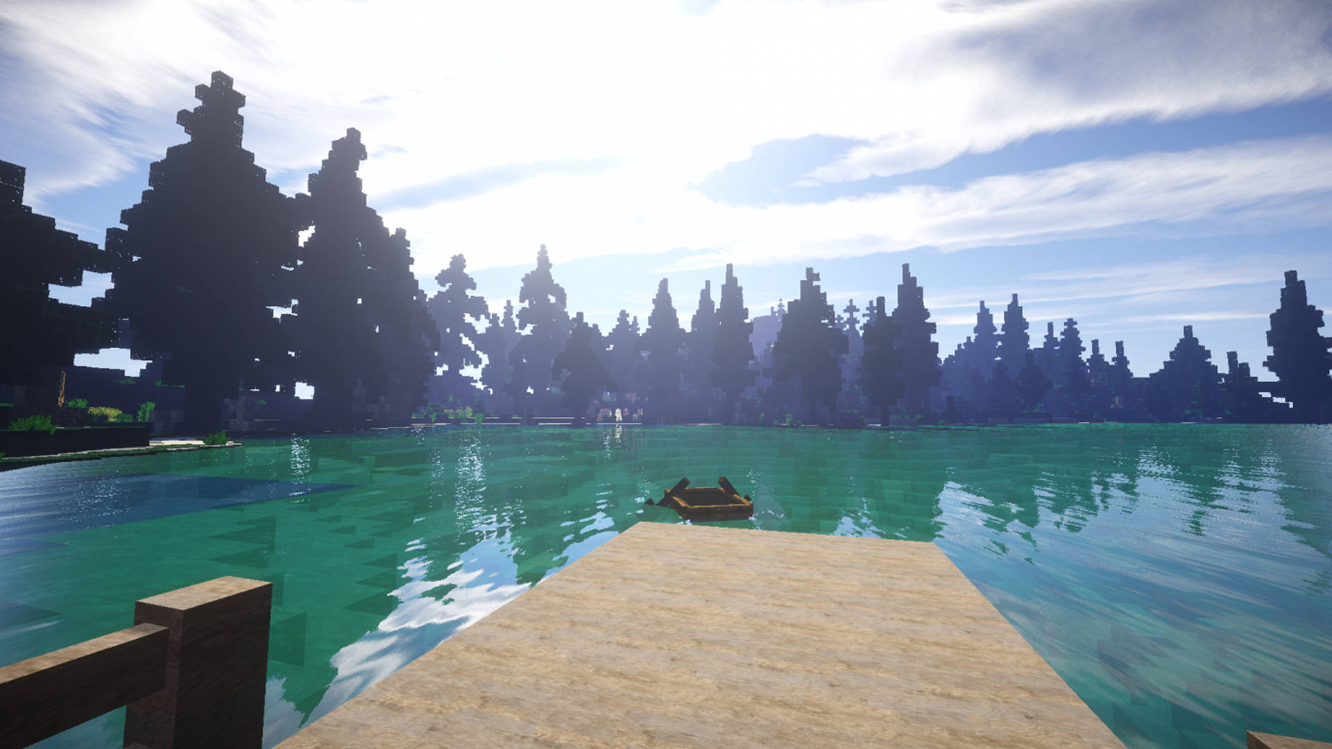 Lone Boat In Giant Lake 2560x1440 Minecraft Wallpaper
