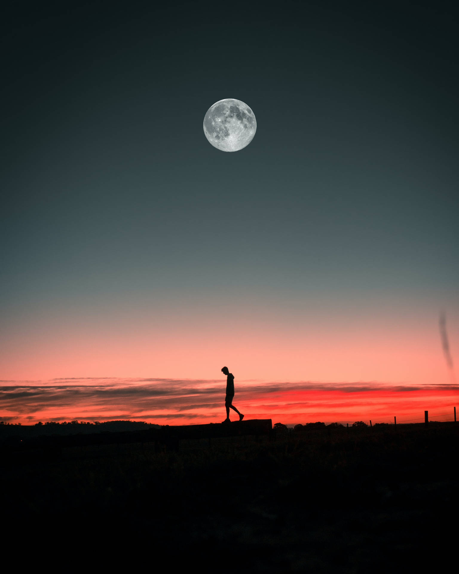 Lone Boy Shadow Under Full Moon