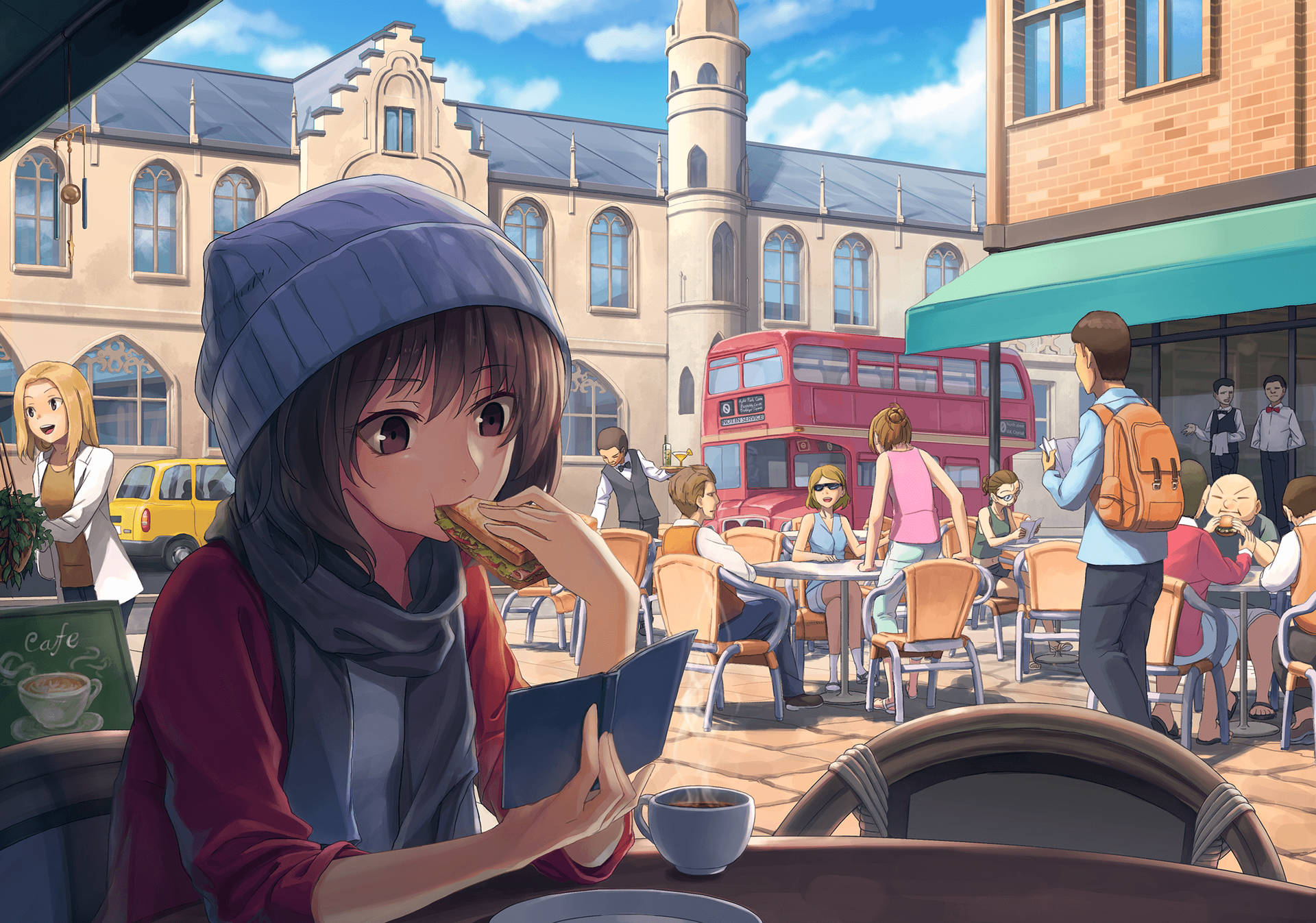 Lone Girl In A Cafe Cartoon Wallpaper