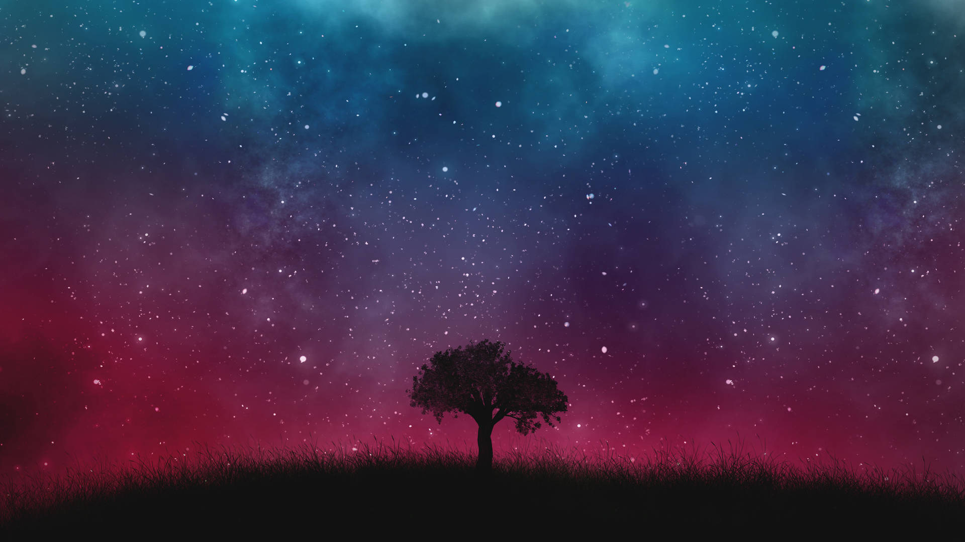 Lone Tree In A Starry Night Wallpaper