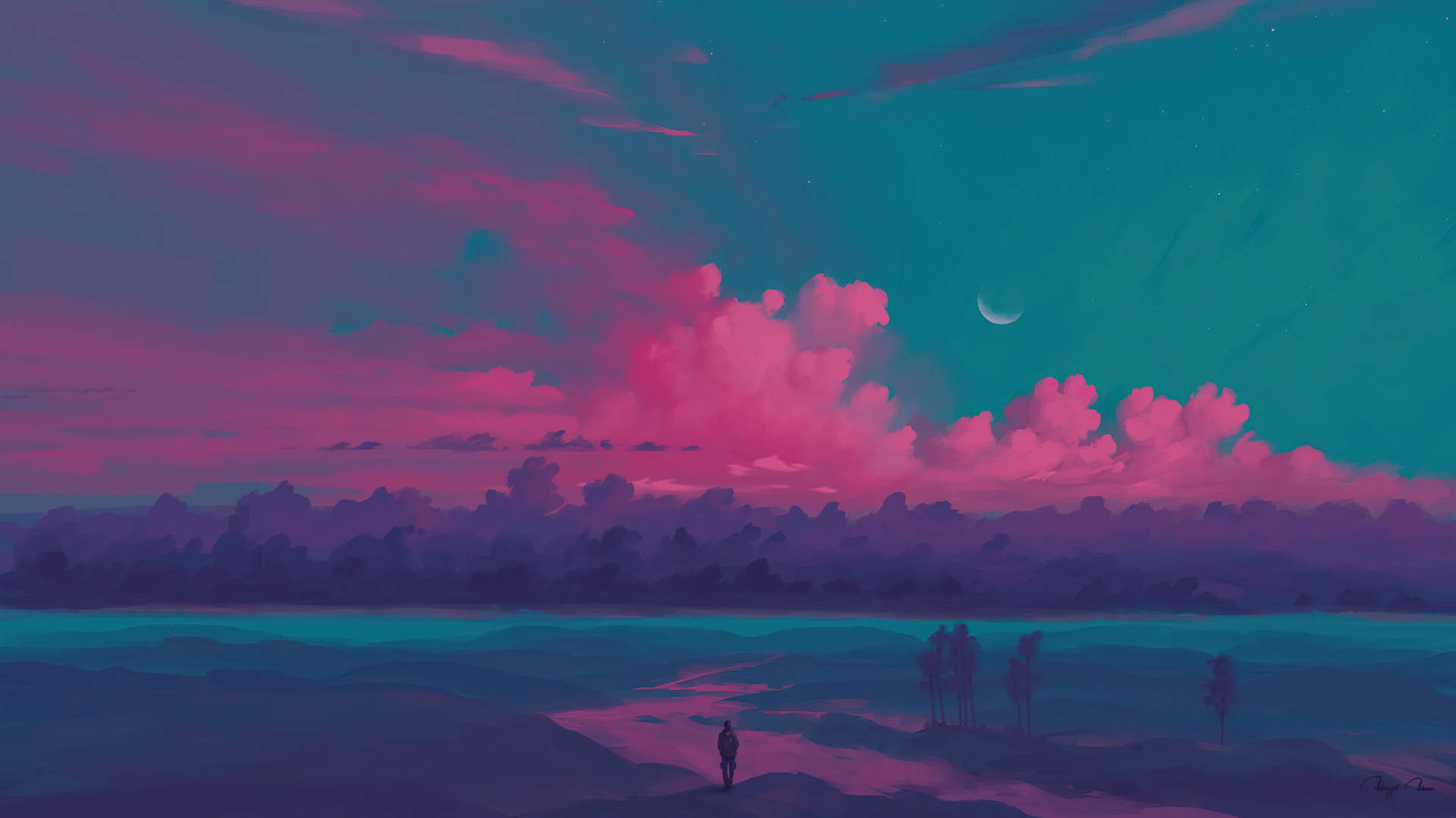 Lone Wanderer Pink Sunset Wallpaper