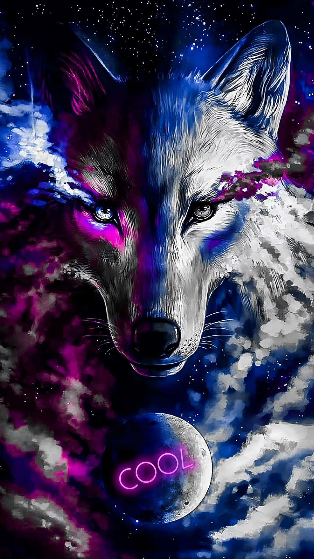 A magnificent lone wolf standing amidst a vividly illuminated forest. Wallpaper