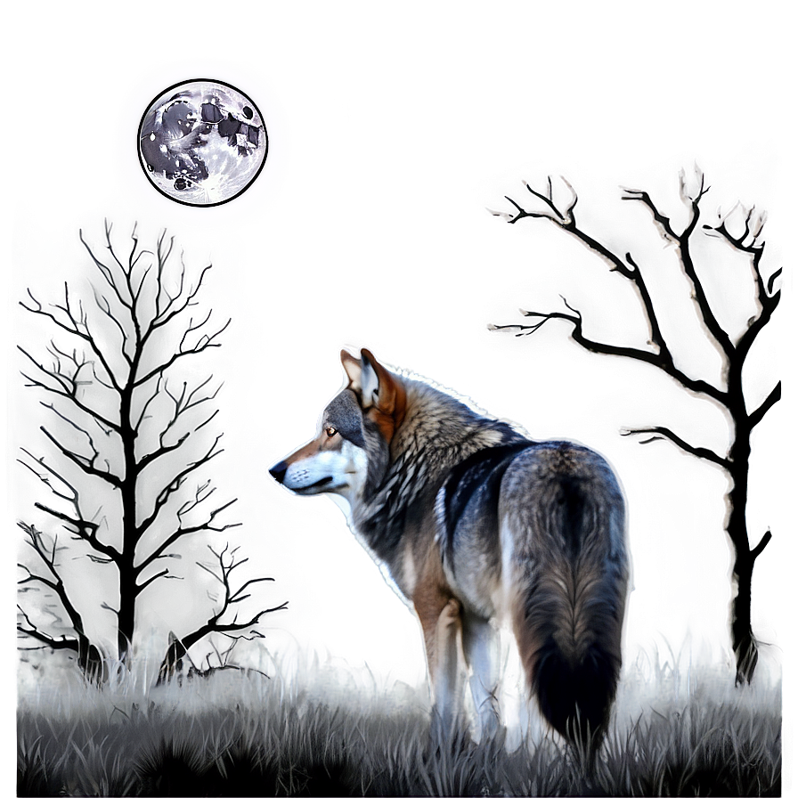 Lone Wolf Moonlight Scene Png 05032024 PNG