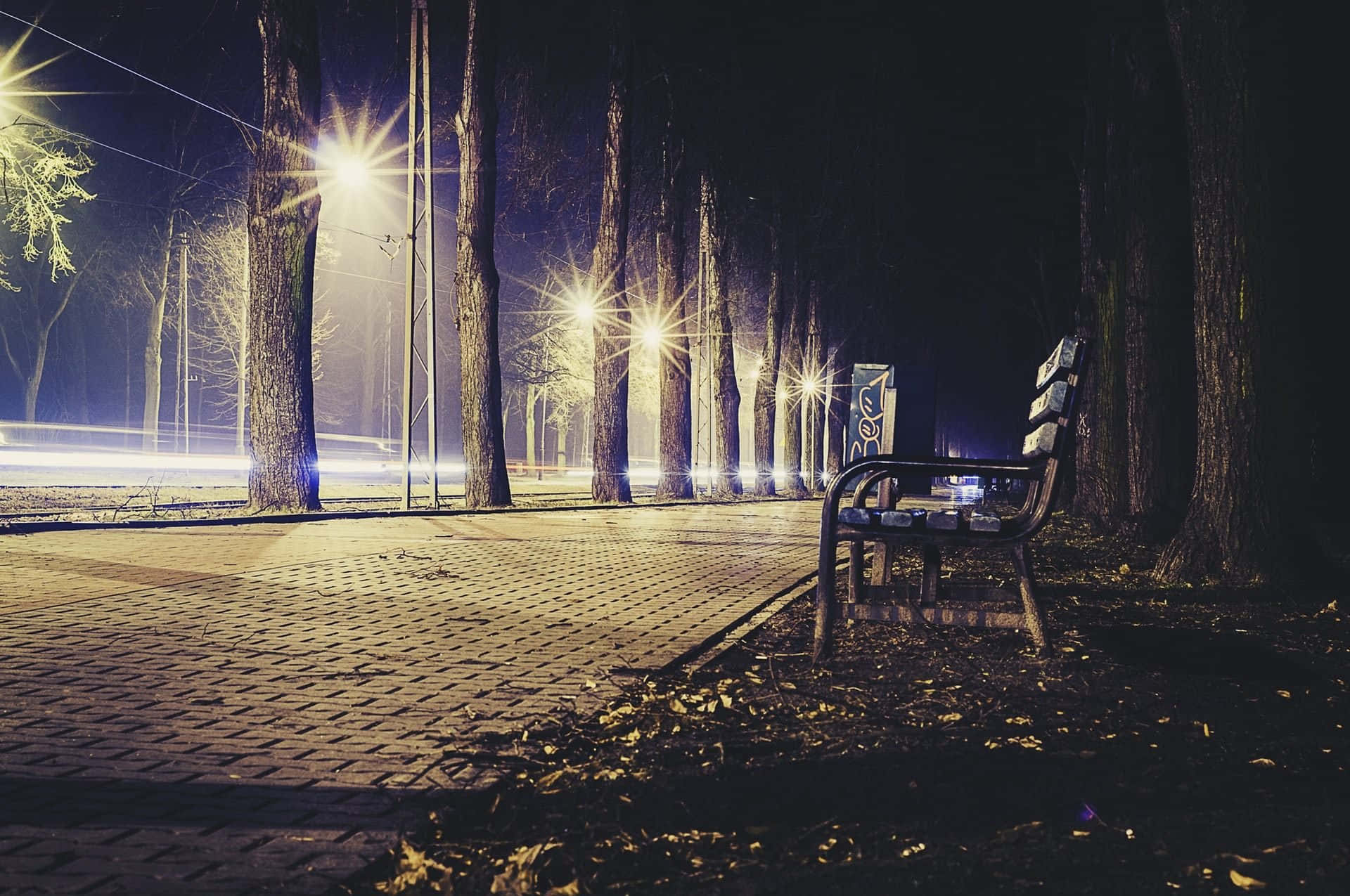 A solitary figure standing on an empty road amidst a misty forest.