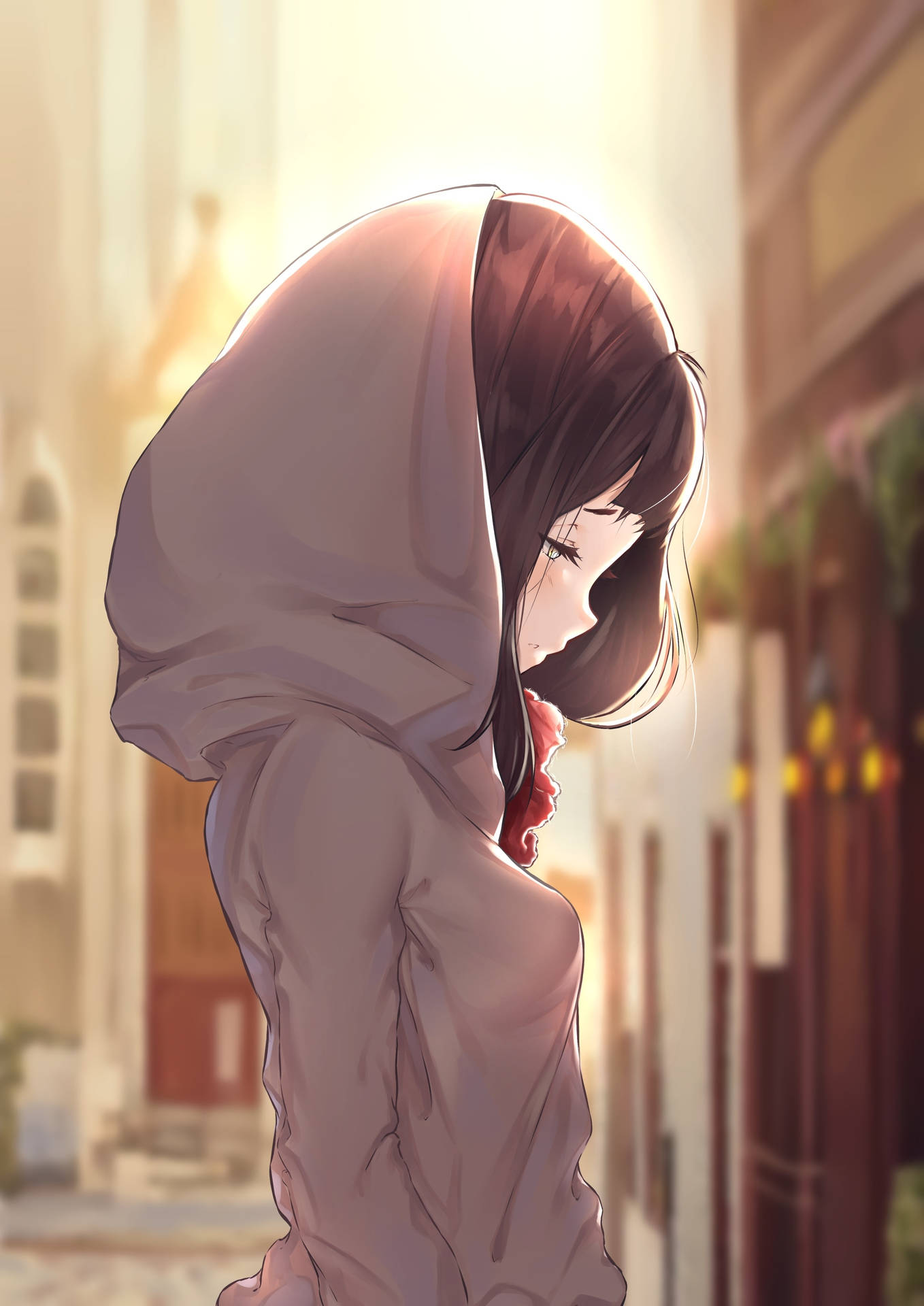 Lonely Anime Girl Hoodie Wallpaper