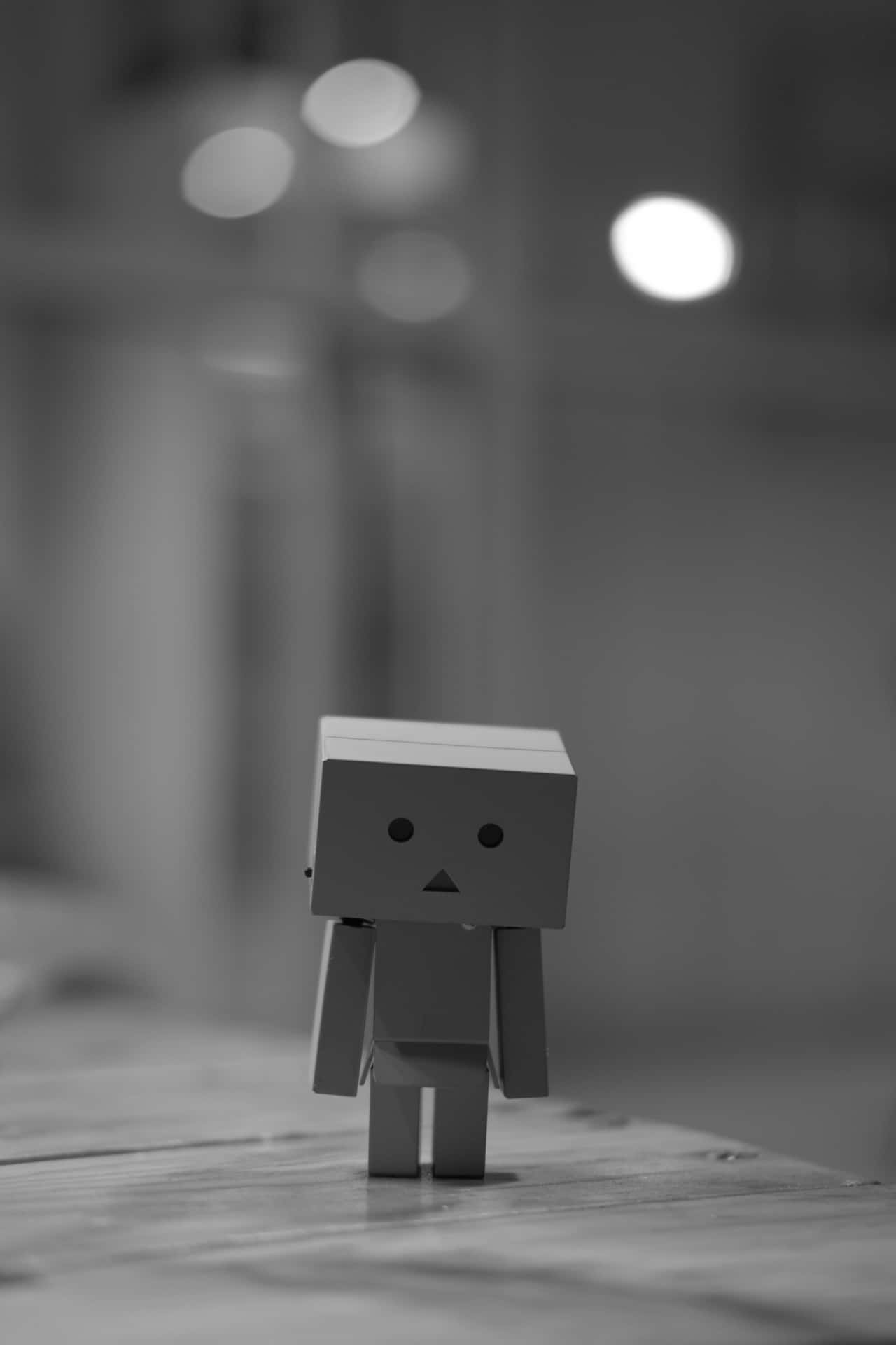 Lonely_ Box_ Character_ Black_and_ White Wallpaper